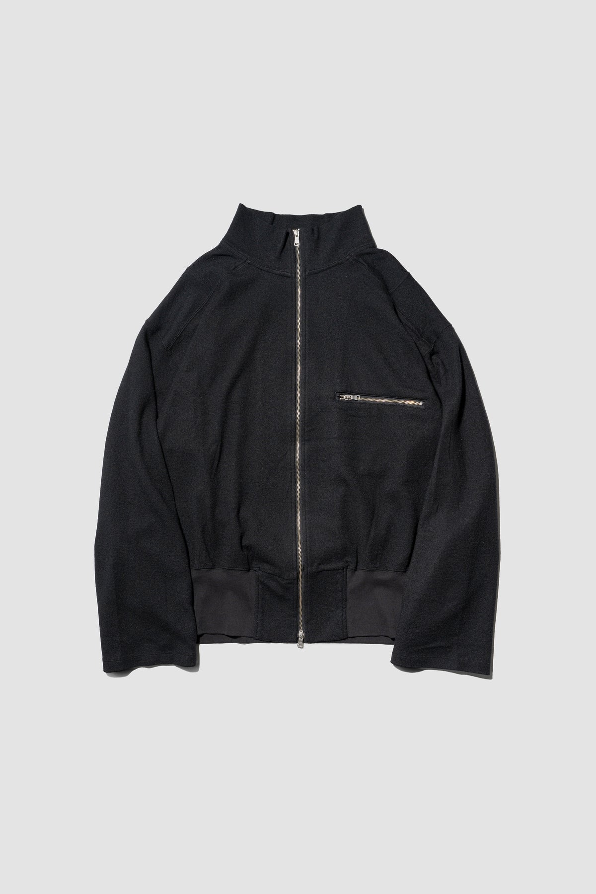 ANCELLM / SHRINK WOOL ZIP UP STAND BLOUSON "BLACK"