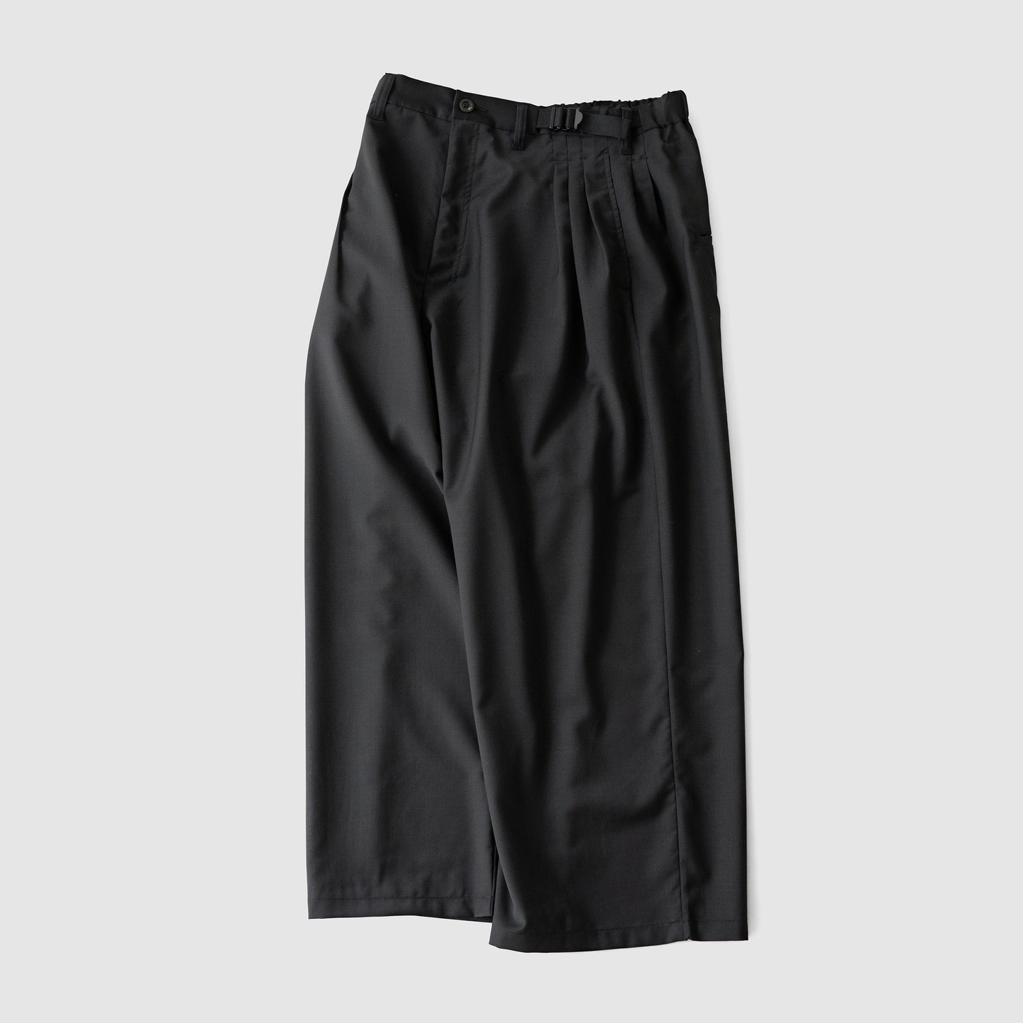 ANCELLM / BELTED WOOL SLACKS "BLACK"