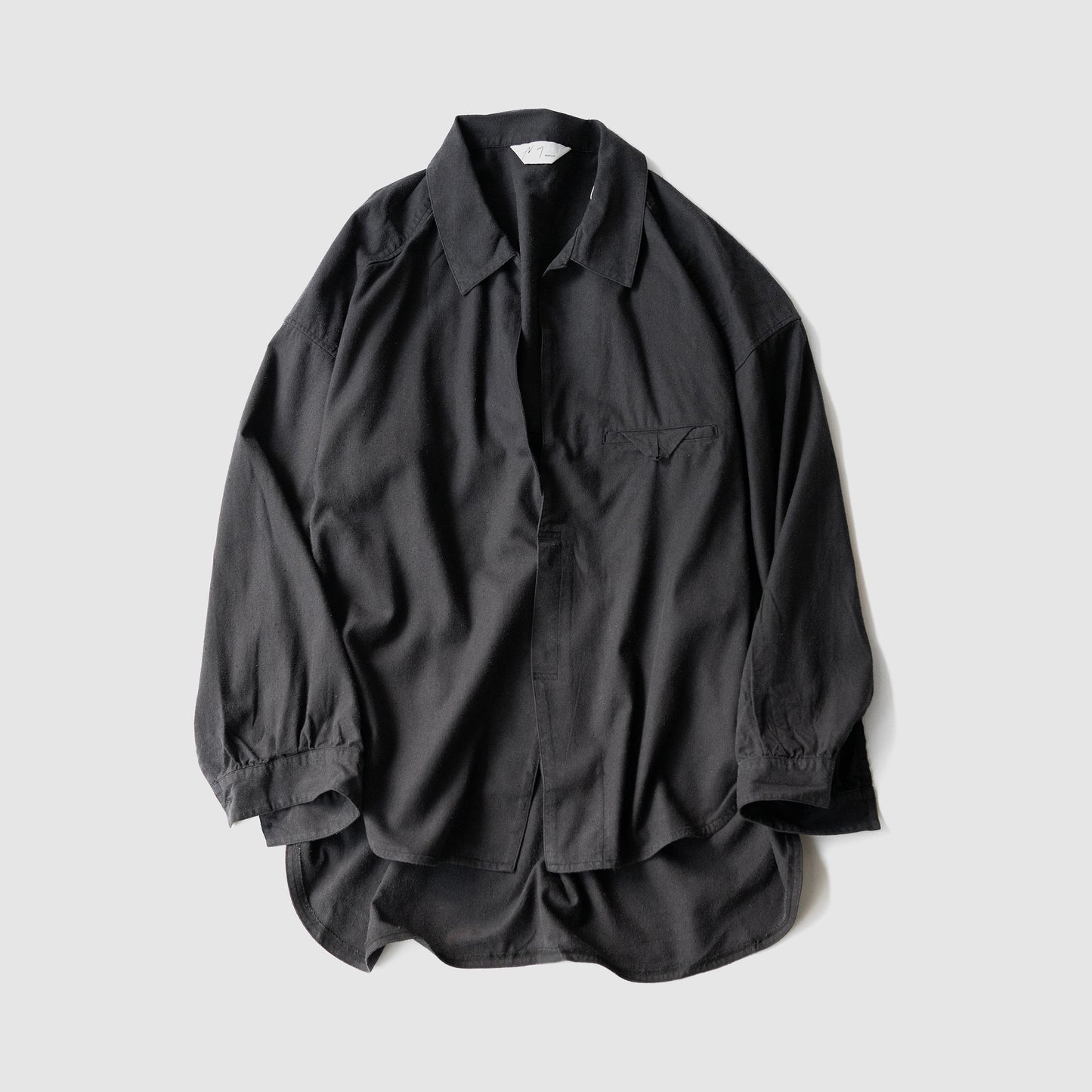ANCELLM / SILK NEP LONG SHIRT "BLACK"