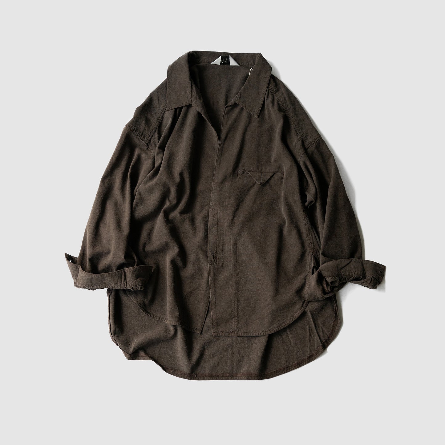 ANCELLM / SILK NEP LONG SHIRT "BROWN"