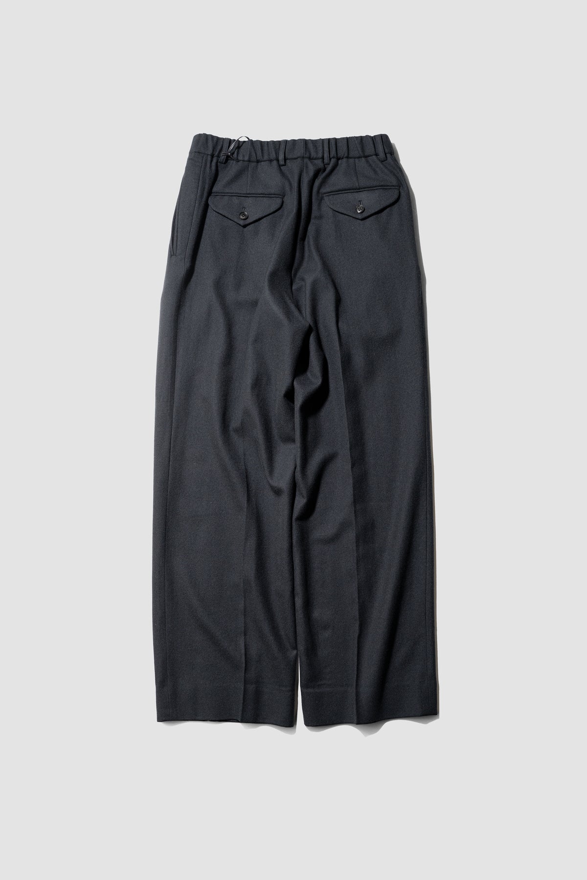 YOKE/ Pure Merino Wool Serge 4Pleated Wide Tapered Trousers "Black"