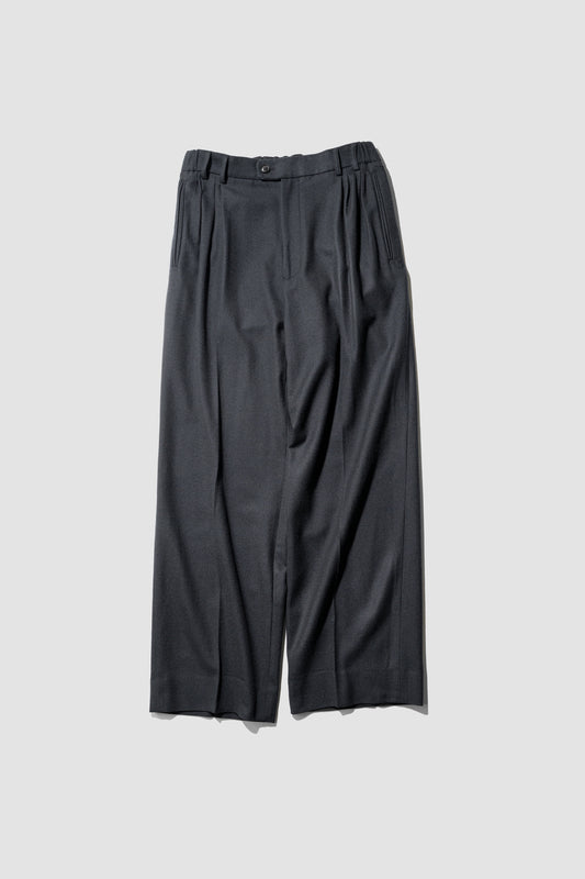 YOKE/ Pure Merino Wool Serge 4Pleated Wide Tapered Trousers "Black"