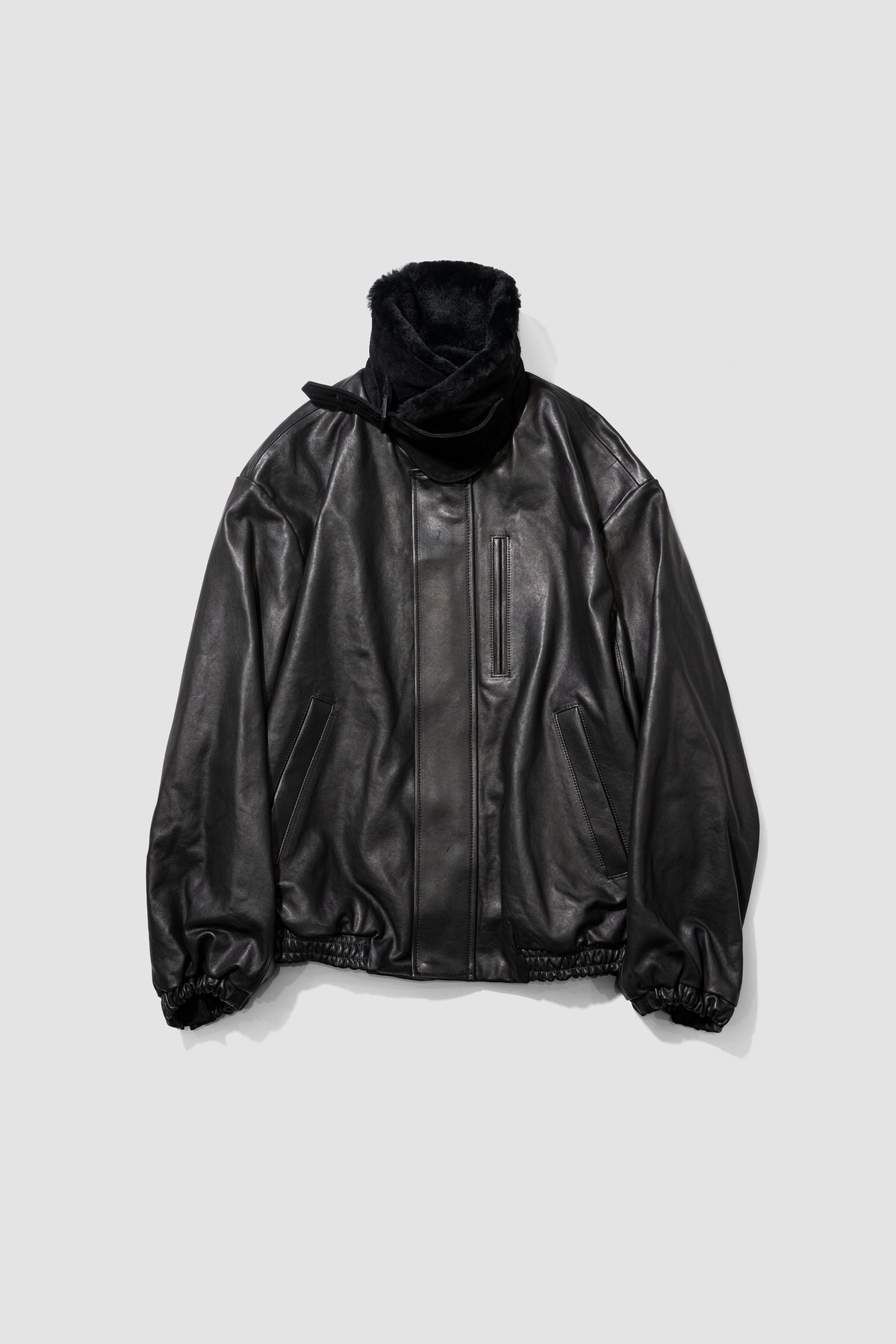 ssstein/ MOUTON COLLAR CALF ZIP JACKET "BLACK"