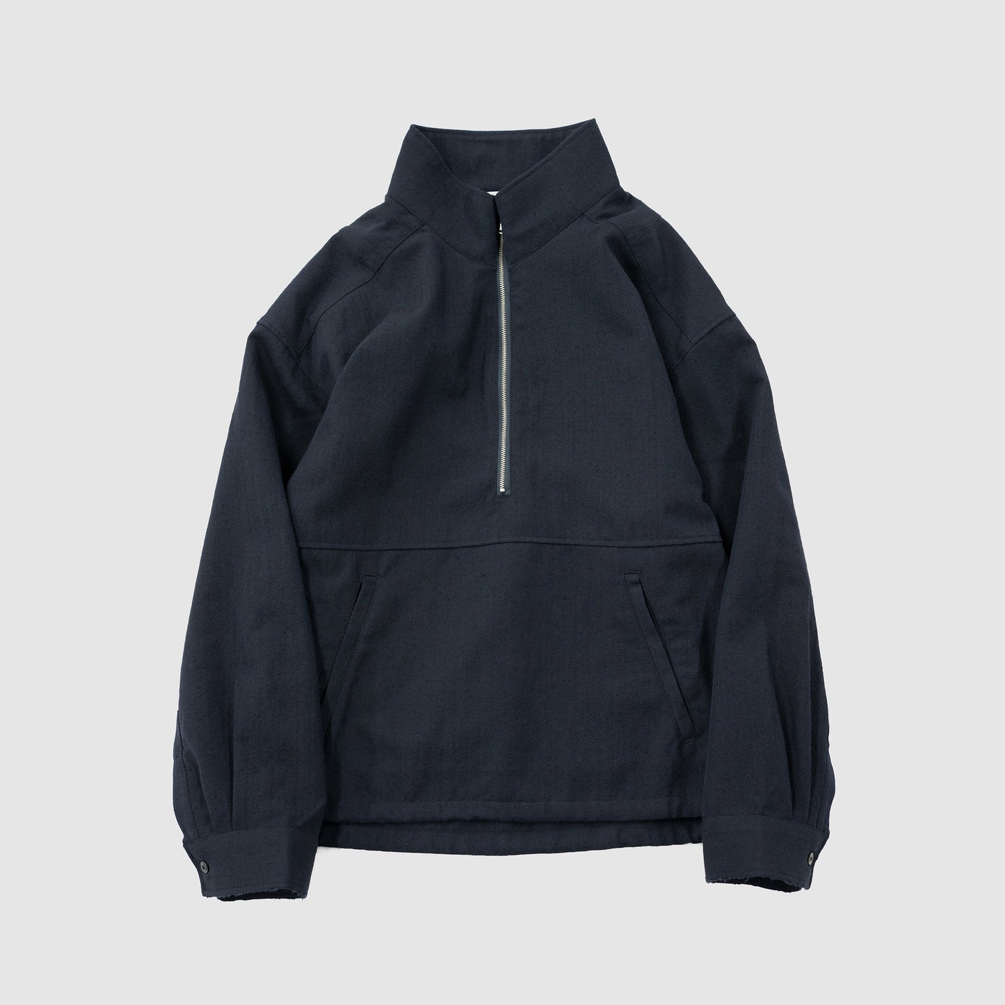 ANCELLM / WOOL HALF ZIP PULL OVER SHIRT "NAVY"