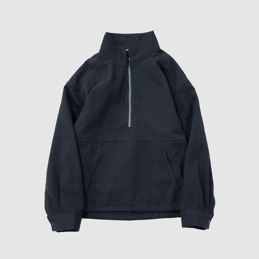 ANCELLM / WOOL HALF ZIP PULL OVER SHIRT "NAVY"