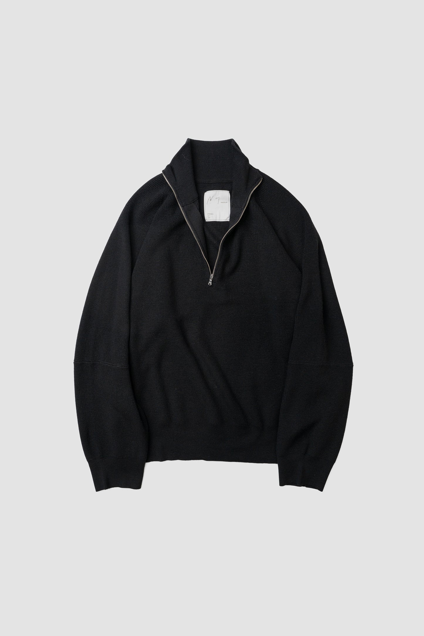 ANCELLM / 120'S WOOL HALF ZIP KNIT "BLACK"