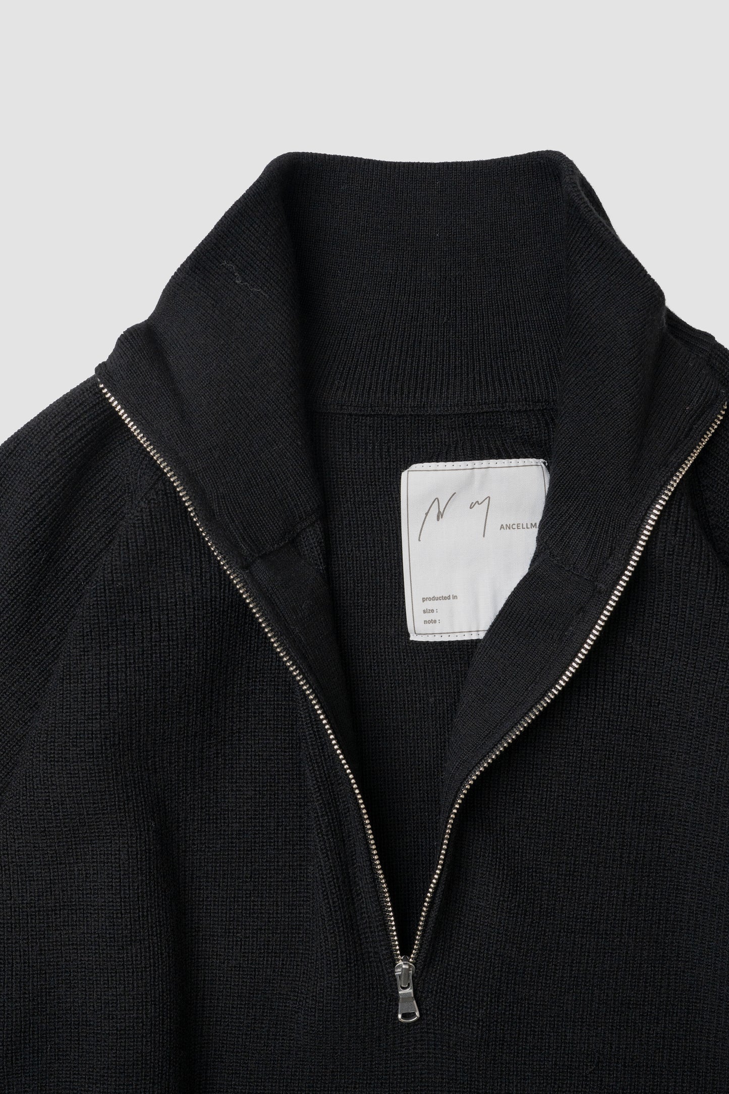 ANCELLM / 120'S WOOL HALF ZIP KNIT "BLACK"