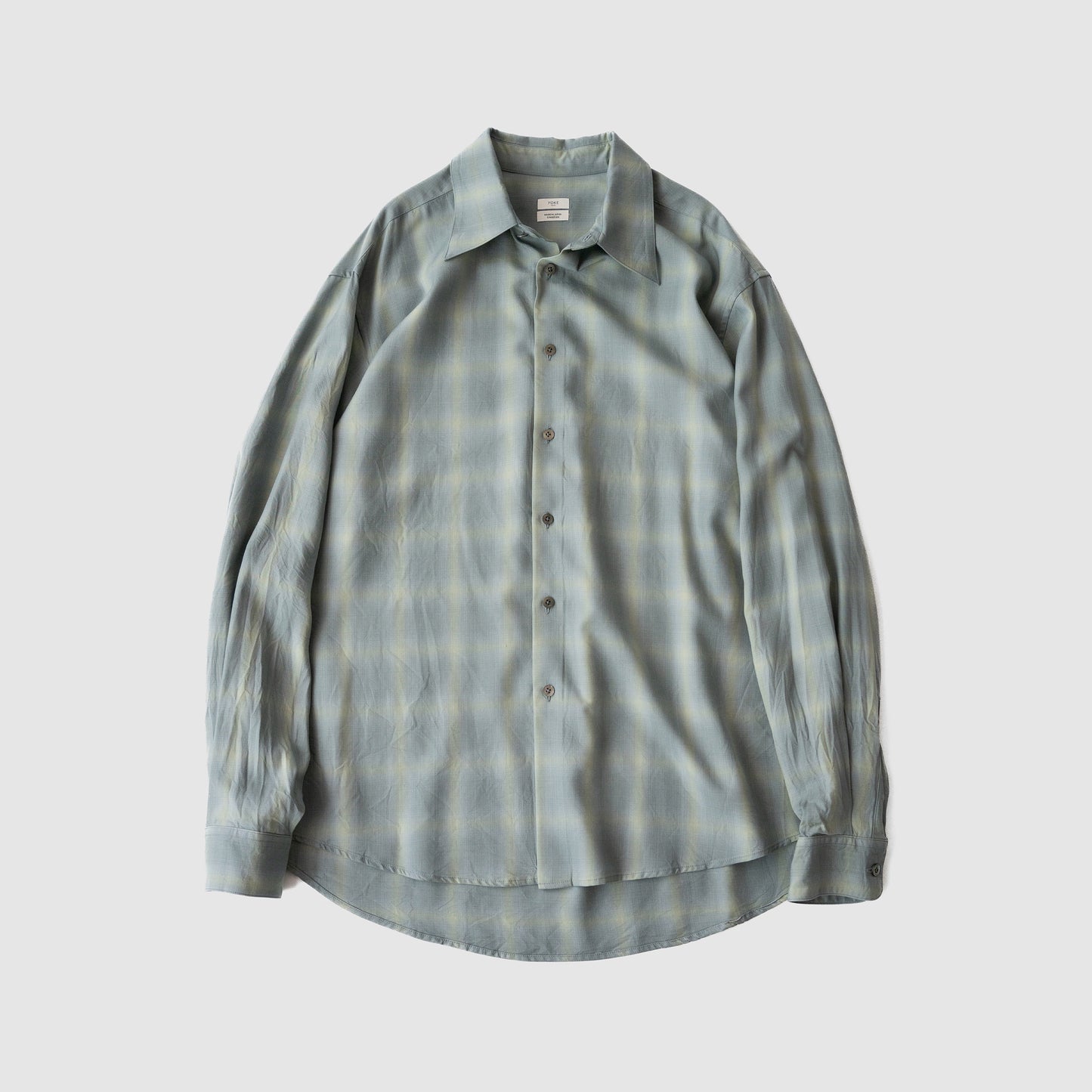 YOKE/ OMBRE PLAID REGULAR COLLAR SHIRT "MIST GREEN"