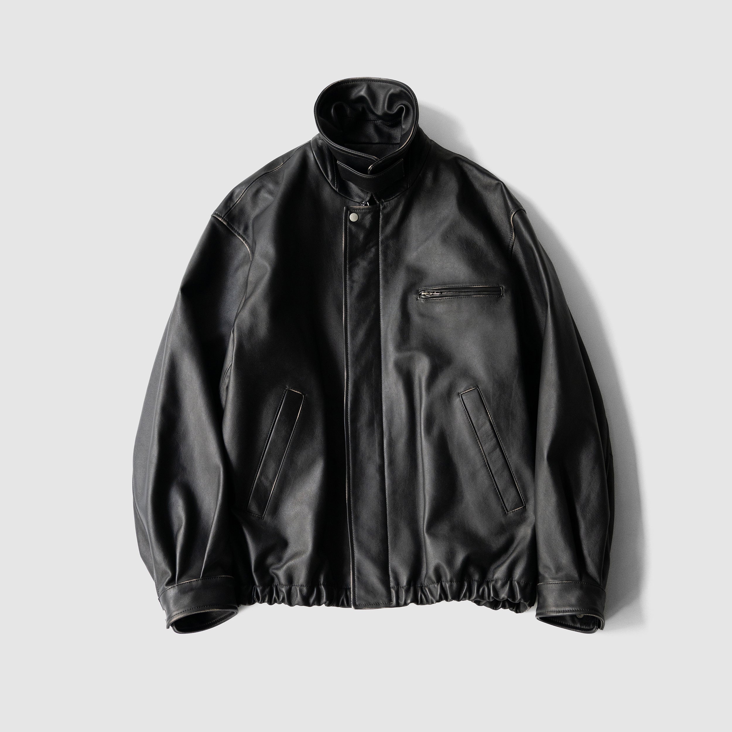 ssstein/ COW LEATHER VINTAGE ZIP JACKET 