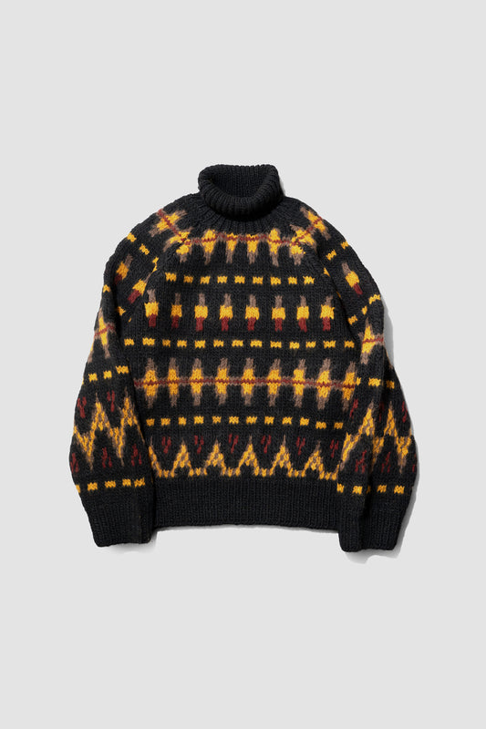 ANCELLM / HANDCRAFTED FAIRISLE TURTLENECK KNIT SWEATER "BLACK"