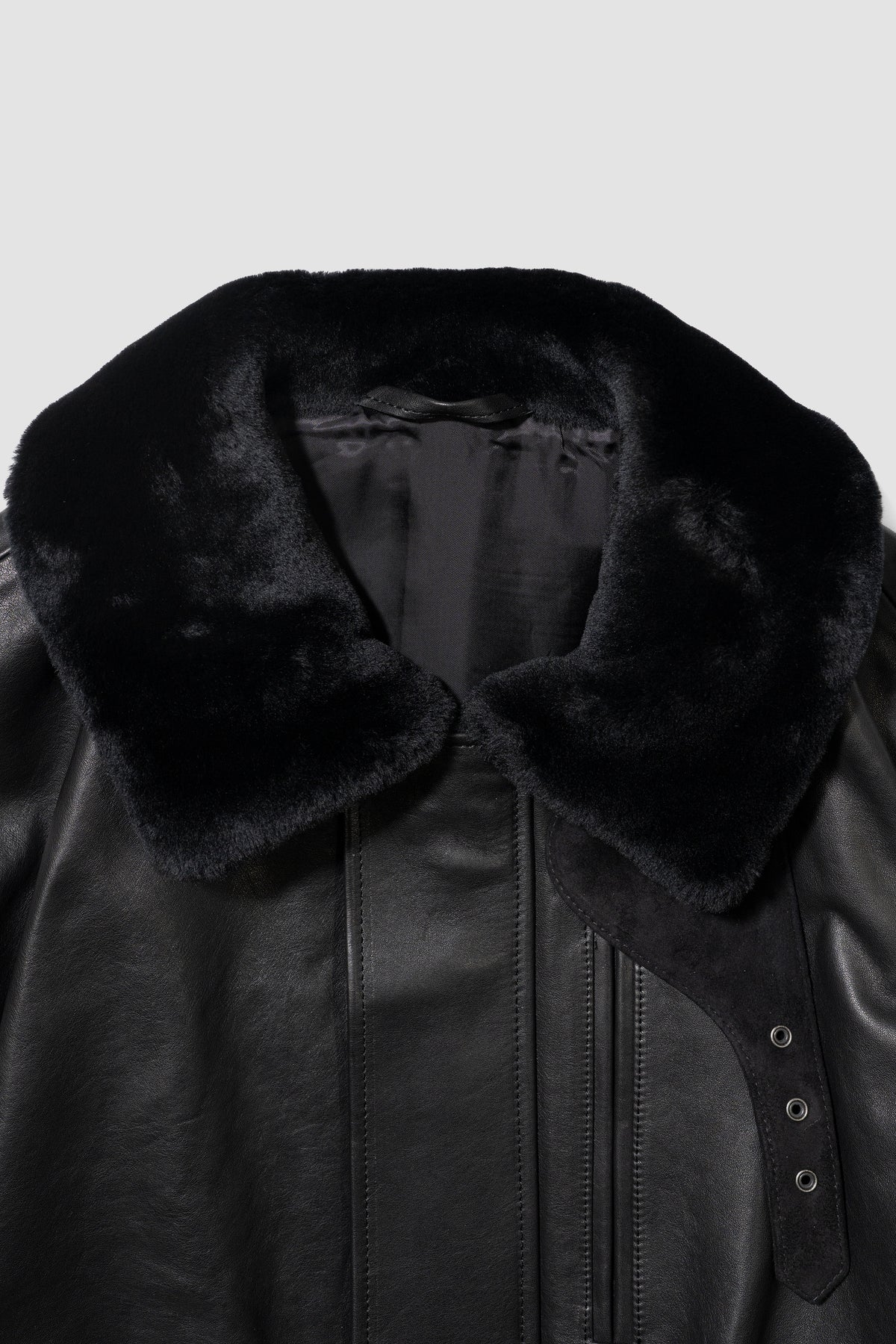 ssstein/ MOUTON COLLAR CALF ZIP JACKET "BLACK"