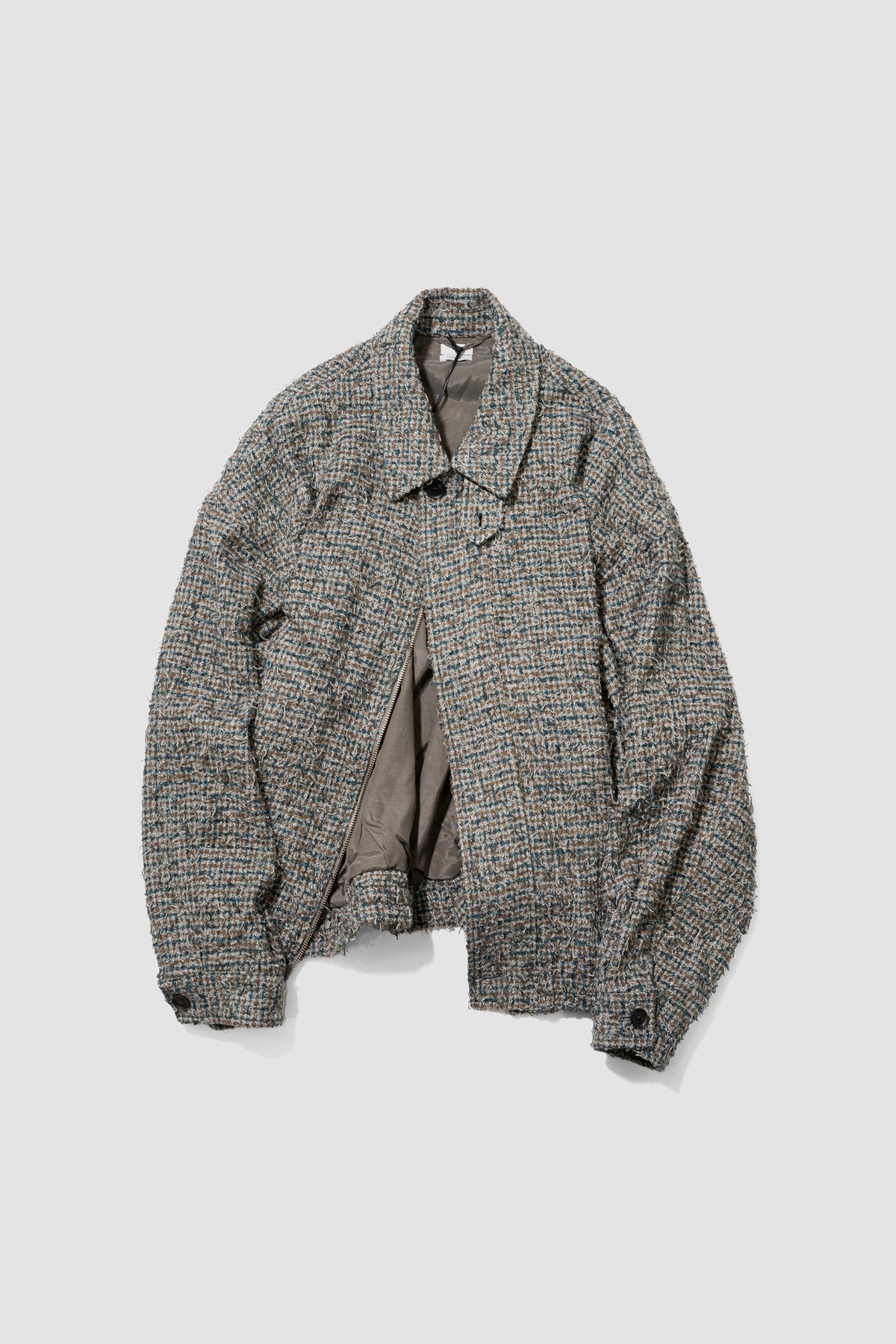 YOKE/ Needlepunched Cotton Plaid Drizzler Jacket "Gray"