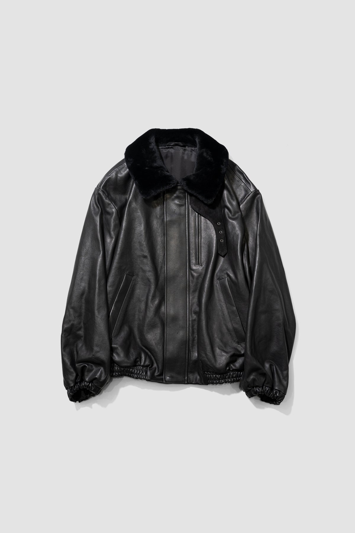 ssstein/ MOUTON COLLAR CALF ZIP JACKET "BLACK"