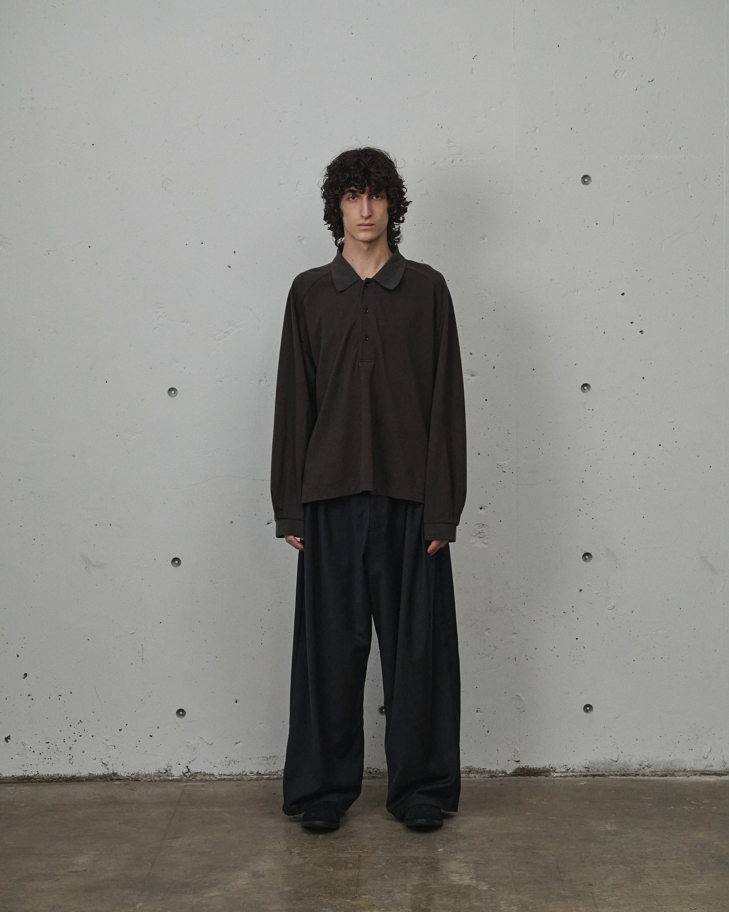 ANCELLM / BELTED WOOL SLACKS "BLACK"