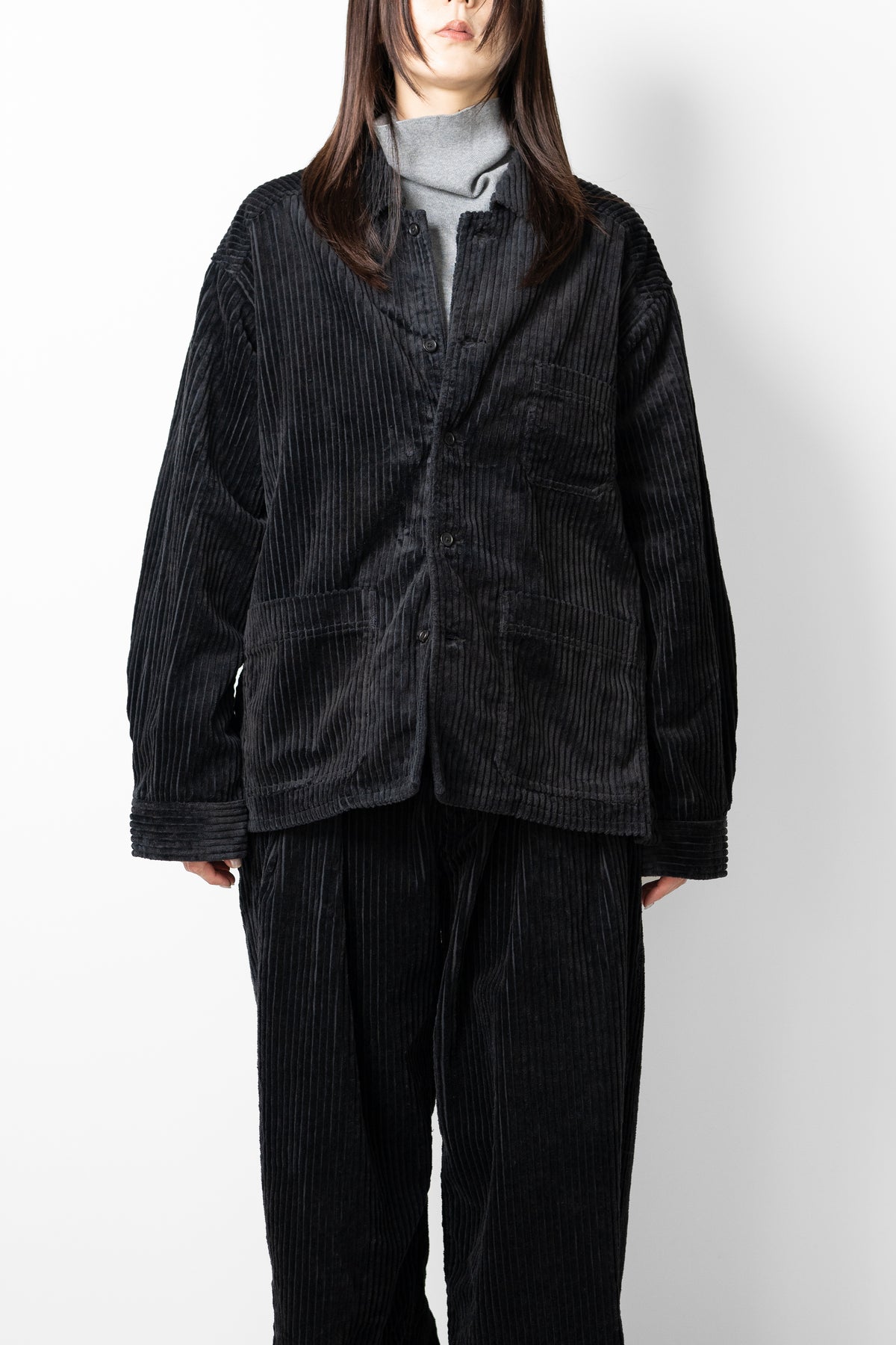 ANCELLM / CORDUROY OPEN COLLAR SHIRT "BLACK"