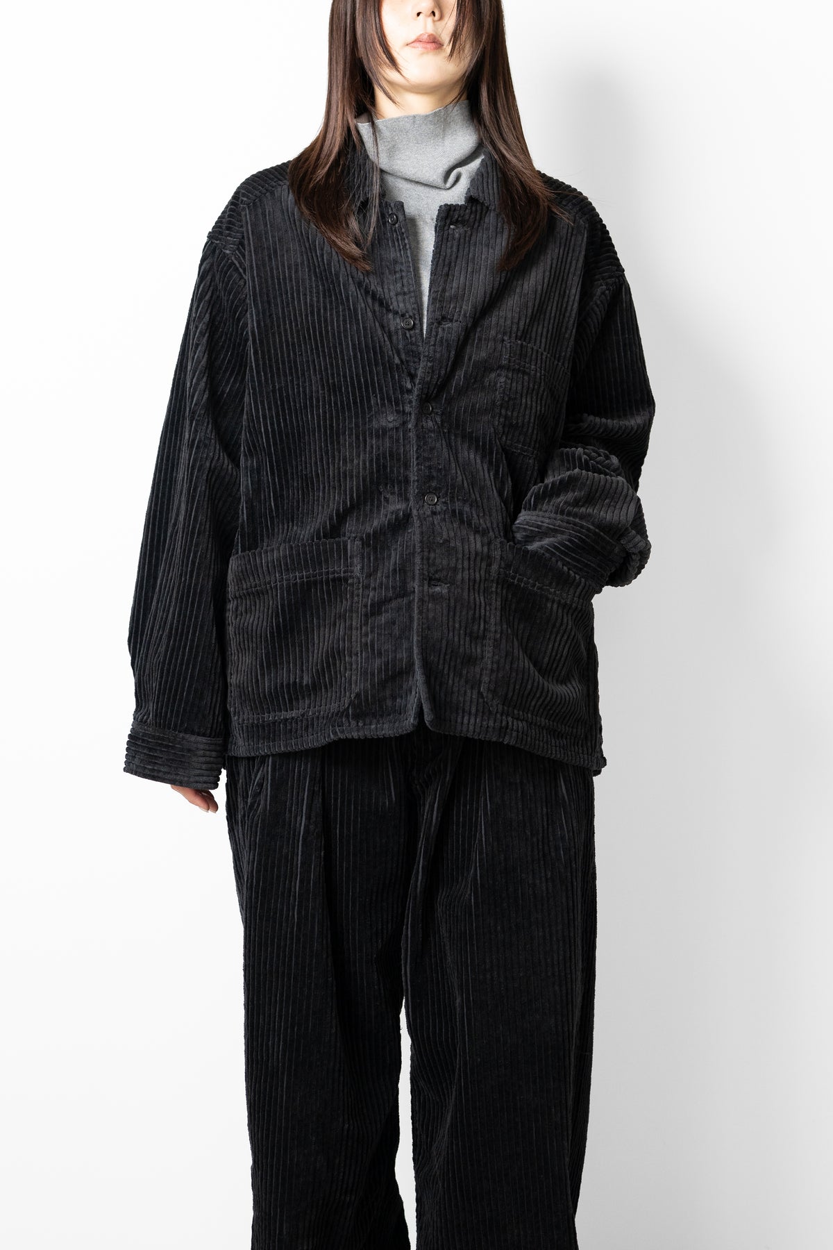 ANCELLM / CORDUROY OPEN COLLAR SHIRT "BLACK"