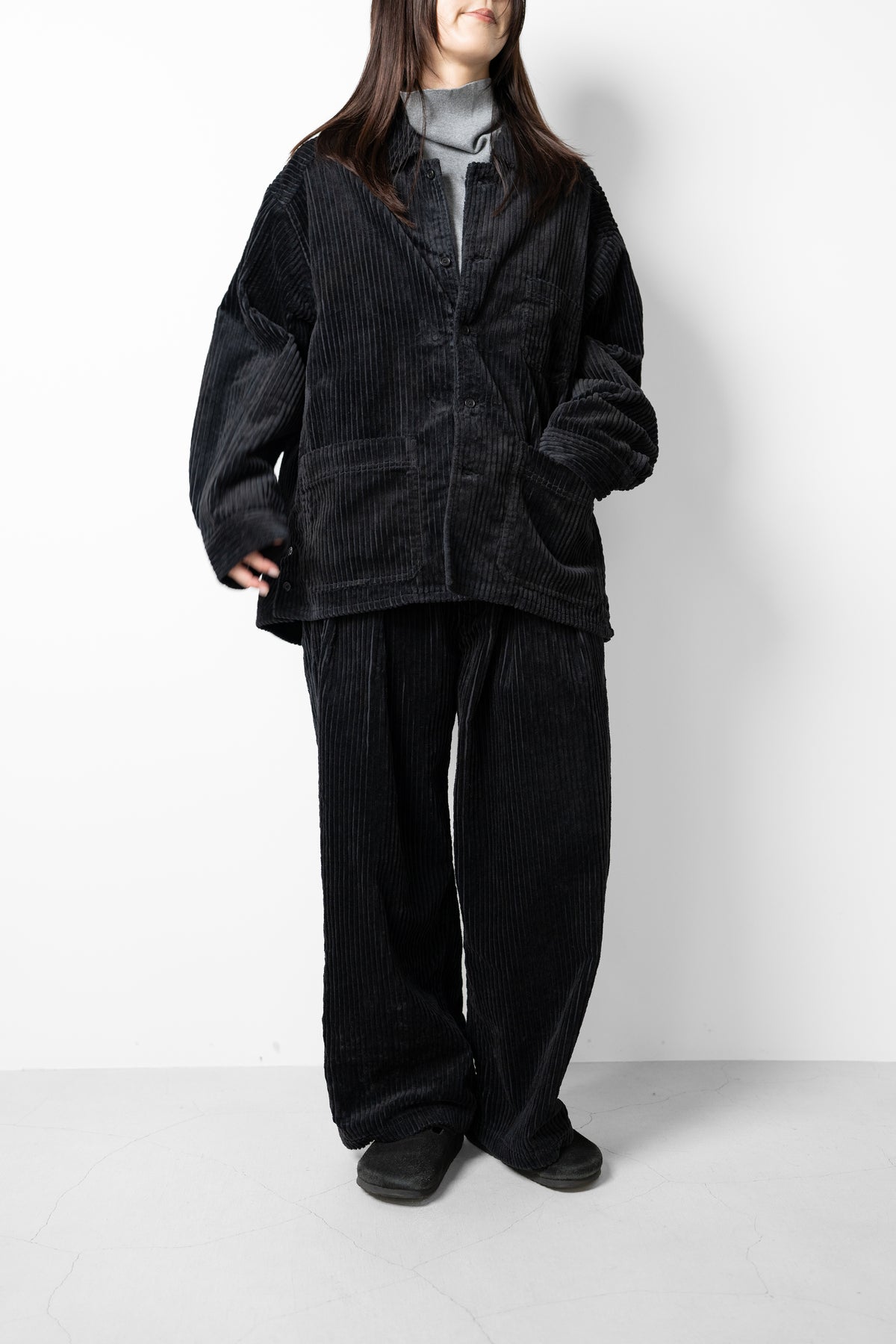 ANCELLM / CORDUROY OPEN COLLAR SHIRT "BLACK"