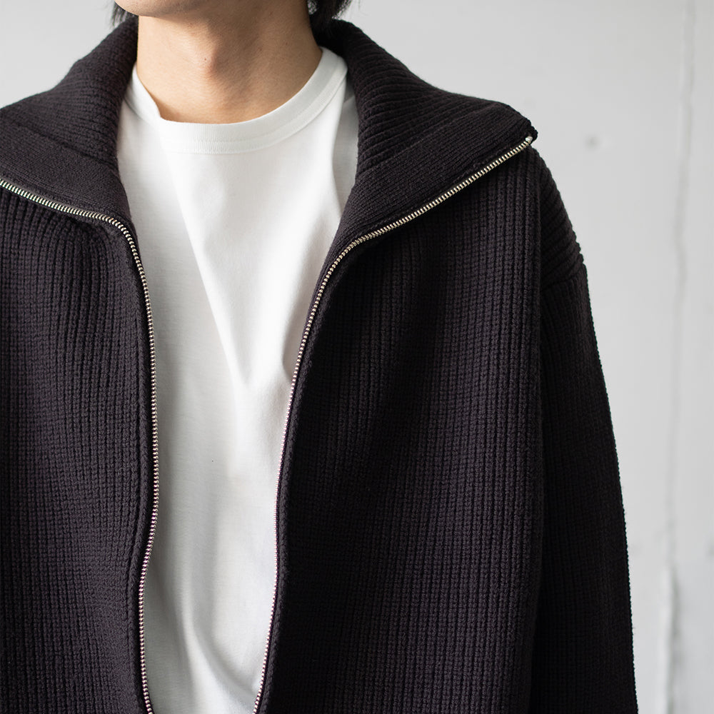 YOKE/ 3/4 FRONT ZIP HIGHNECK RIB SWEATER "DARK BROWN"