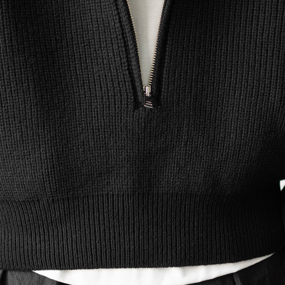 YOKE/ 3/4 FRONT ZIP HIGHNECK RIB SWEATER "BLACK"