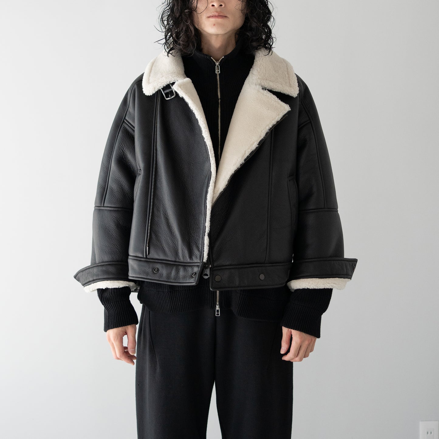 ANCELLM / MOUTON DOUBLE JACKET "WHITE×BLACK"