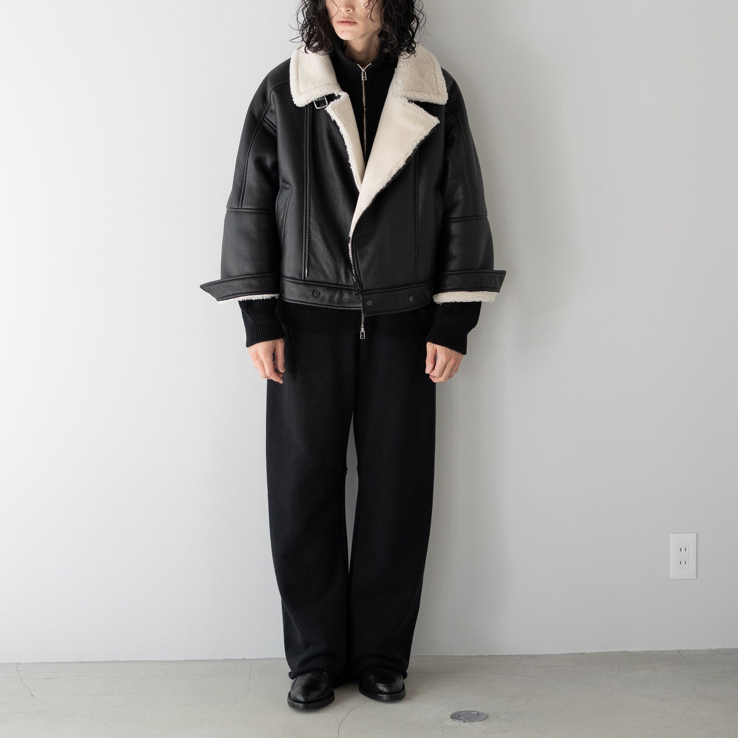 ANCELLM / MOUTON DOUBLE JACKET "WHITE×BLACK"