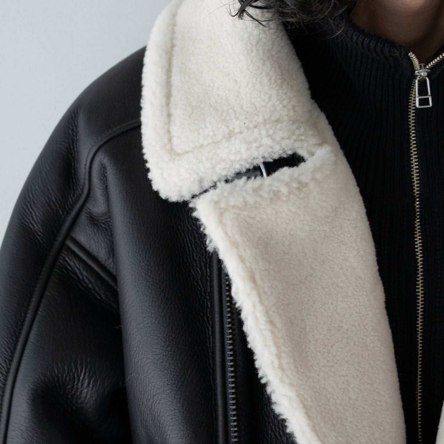 ANCELLM / MOUTON DOUBLE JACKET "WHITE×BLACK"