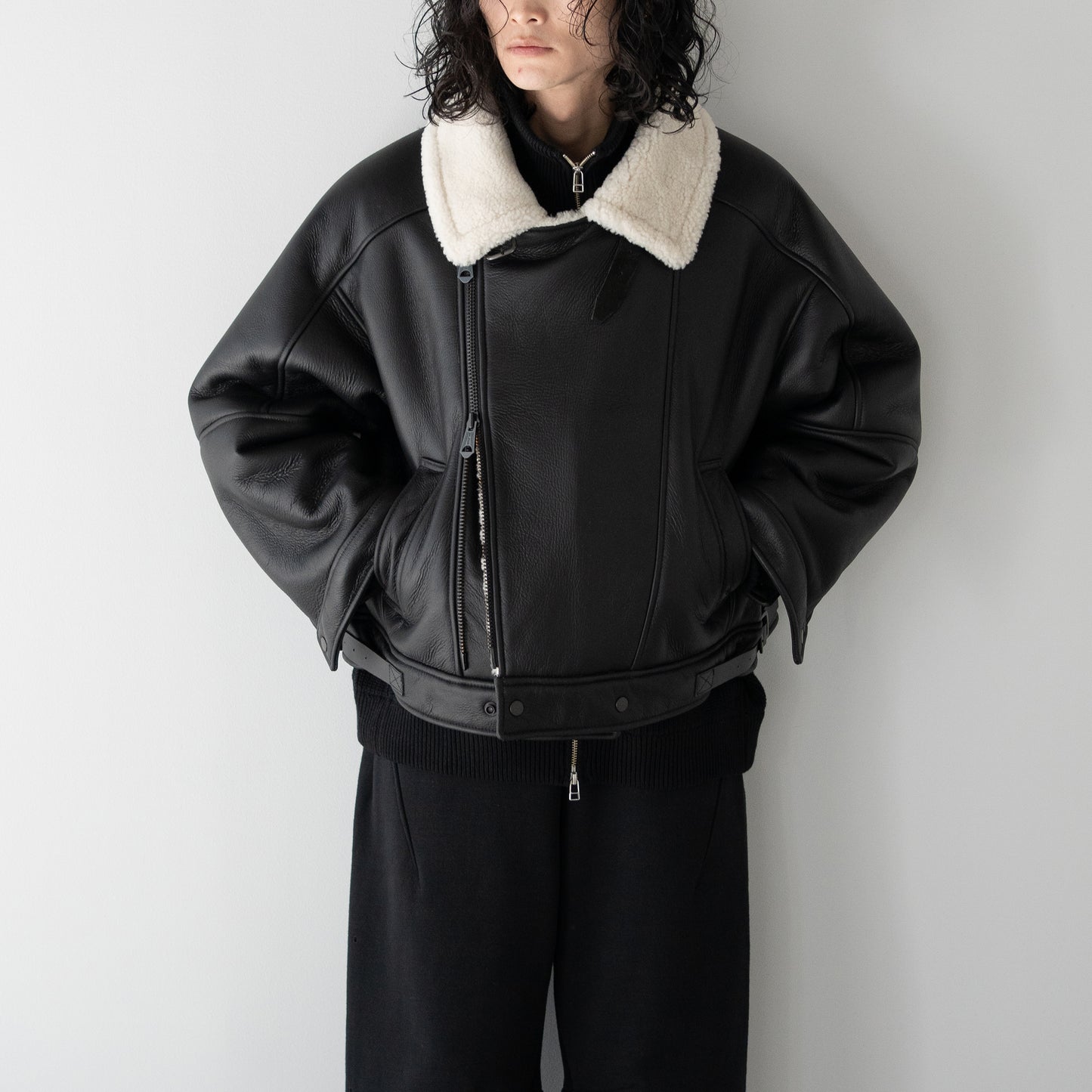 ANCELLM / MOUTON DOUBLE JACKET "WHITE×BLACK"