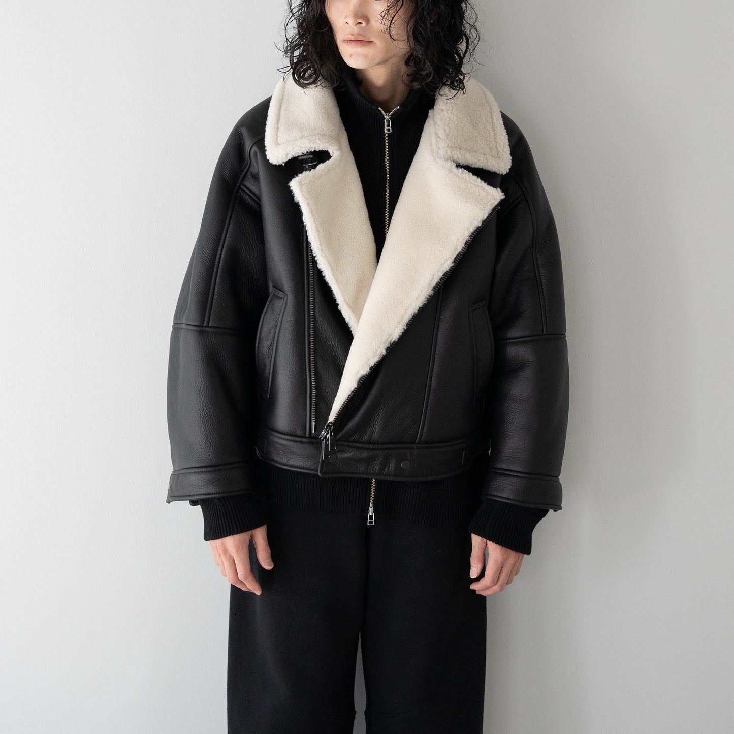 ANCELLM / MOUTON DOUBLE JACKET "WHITE×BLACK"