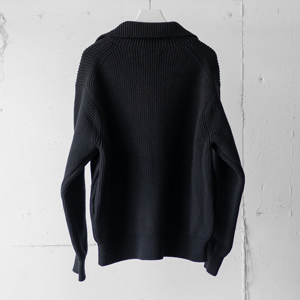 YOKE/ 3/4 FRONT ZIP HIGHNECK RIB SWEATER "BLACK"