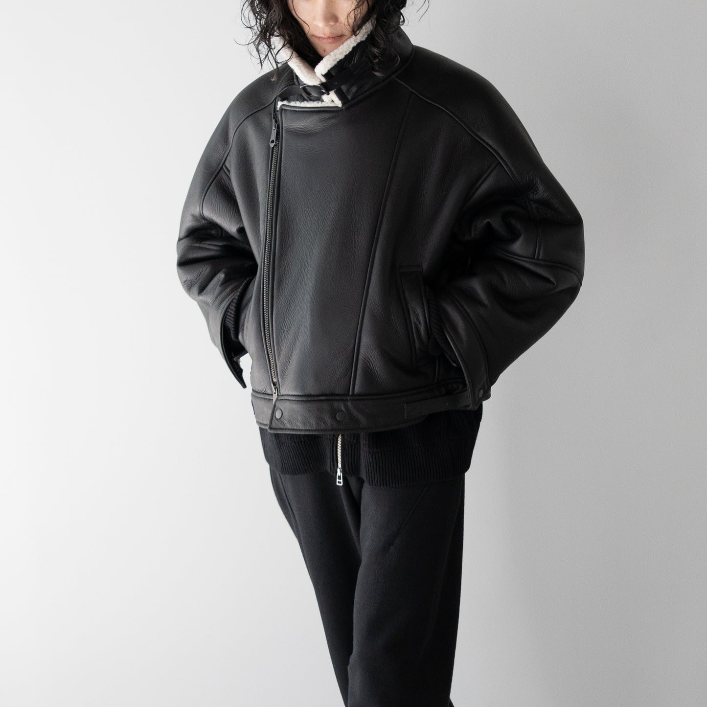 ANCELLM / MOUTON DOUBLE JACKET "WHITE×BLACK"