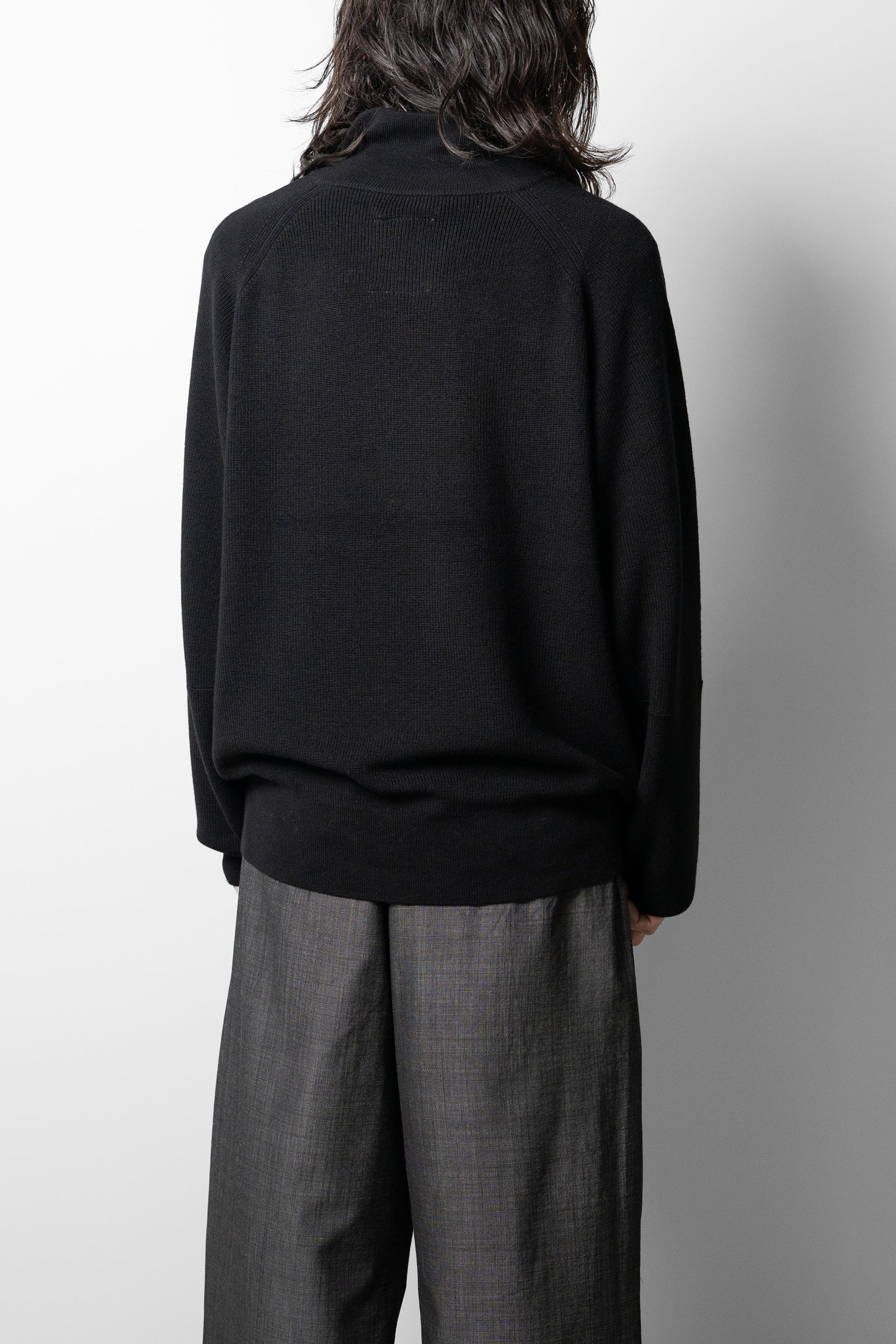 ANCELLM / 120'S WOOL HALF ZIP KNIT "BLACK"