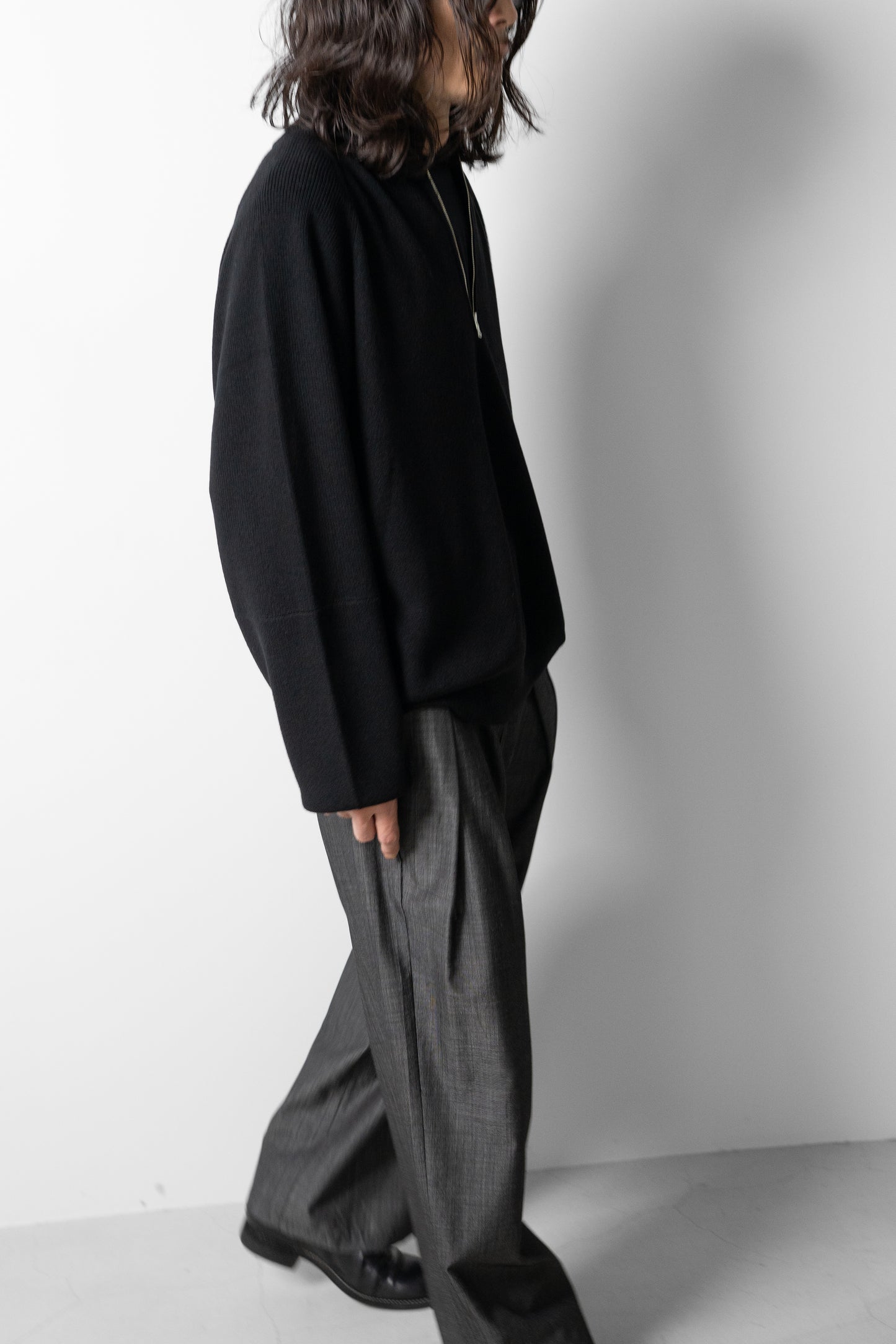 ANCELLM / 120'S WOOL HALF ZIP KNIT "BLACK"