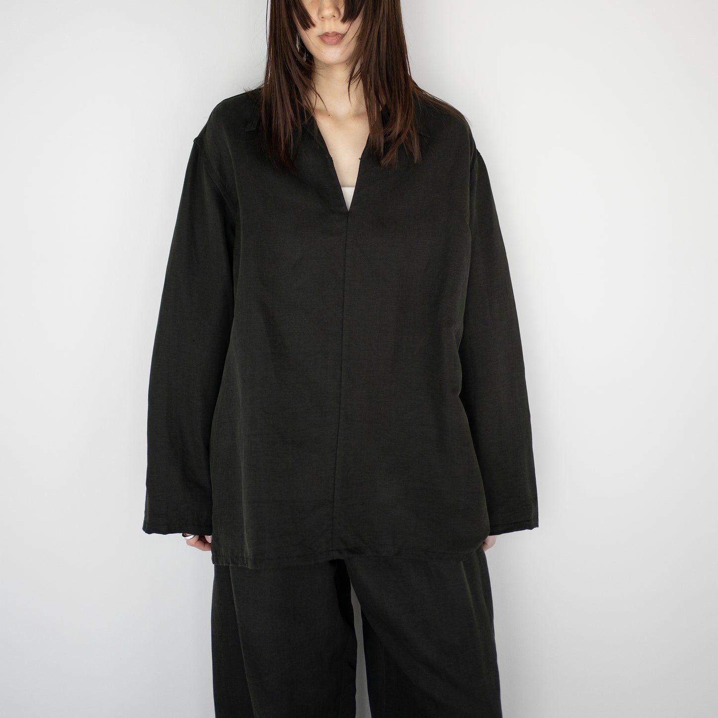 YOKE/ Linen Silk Kersey Skipper Shirt "BLACK"