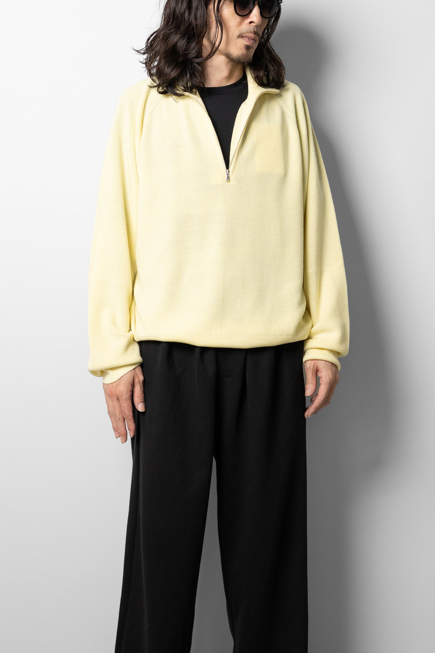 ANCELLM / 120'S WOOL HALF ZIP KNIT "YELLOW"