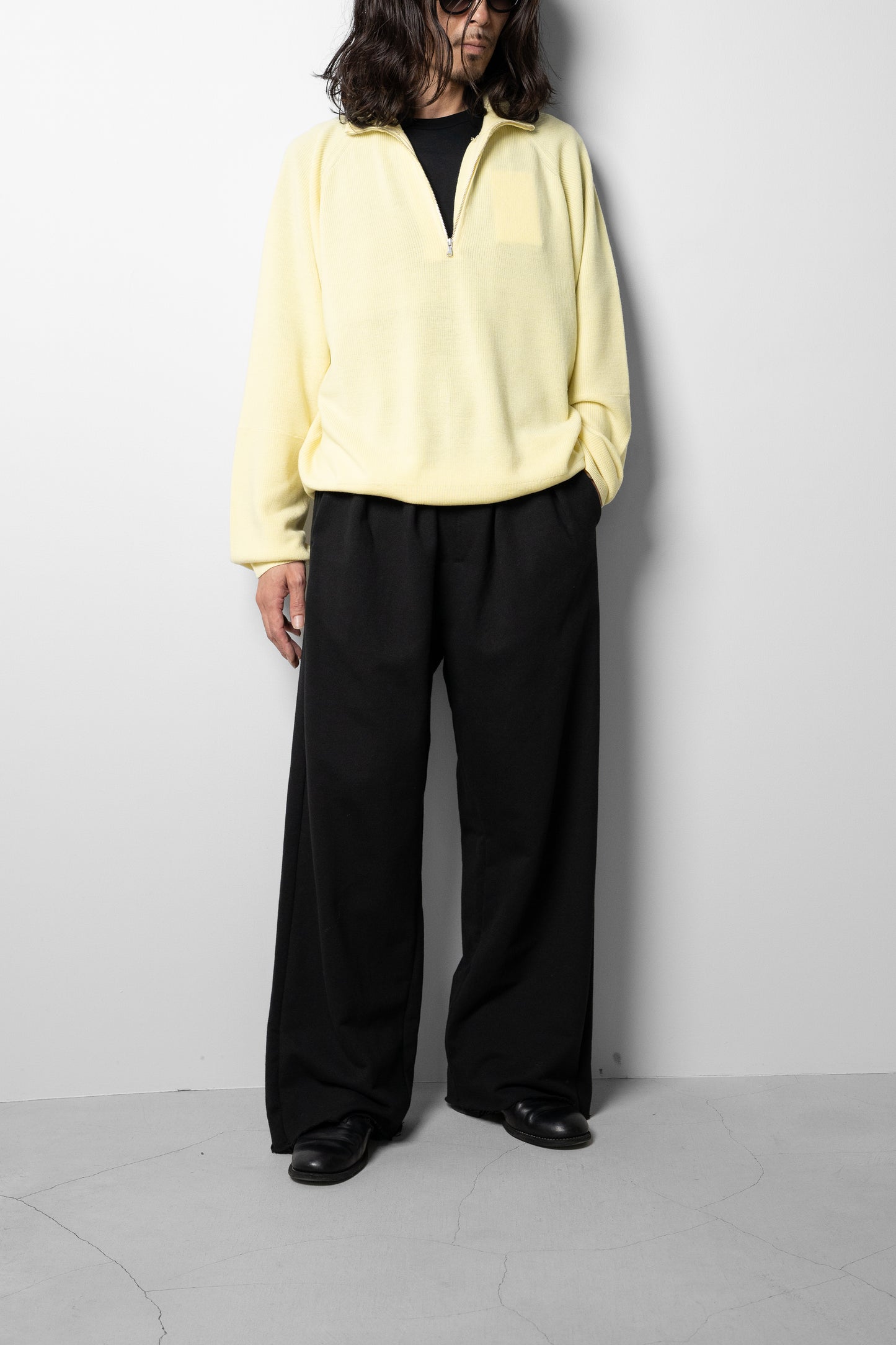 ANCELLM / 120'S WOOL HALF ZIP KNIT "YELLOW"