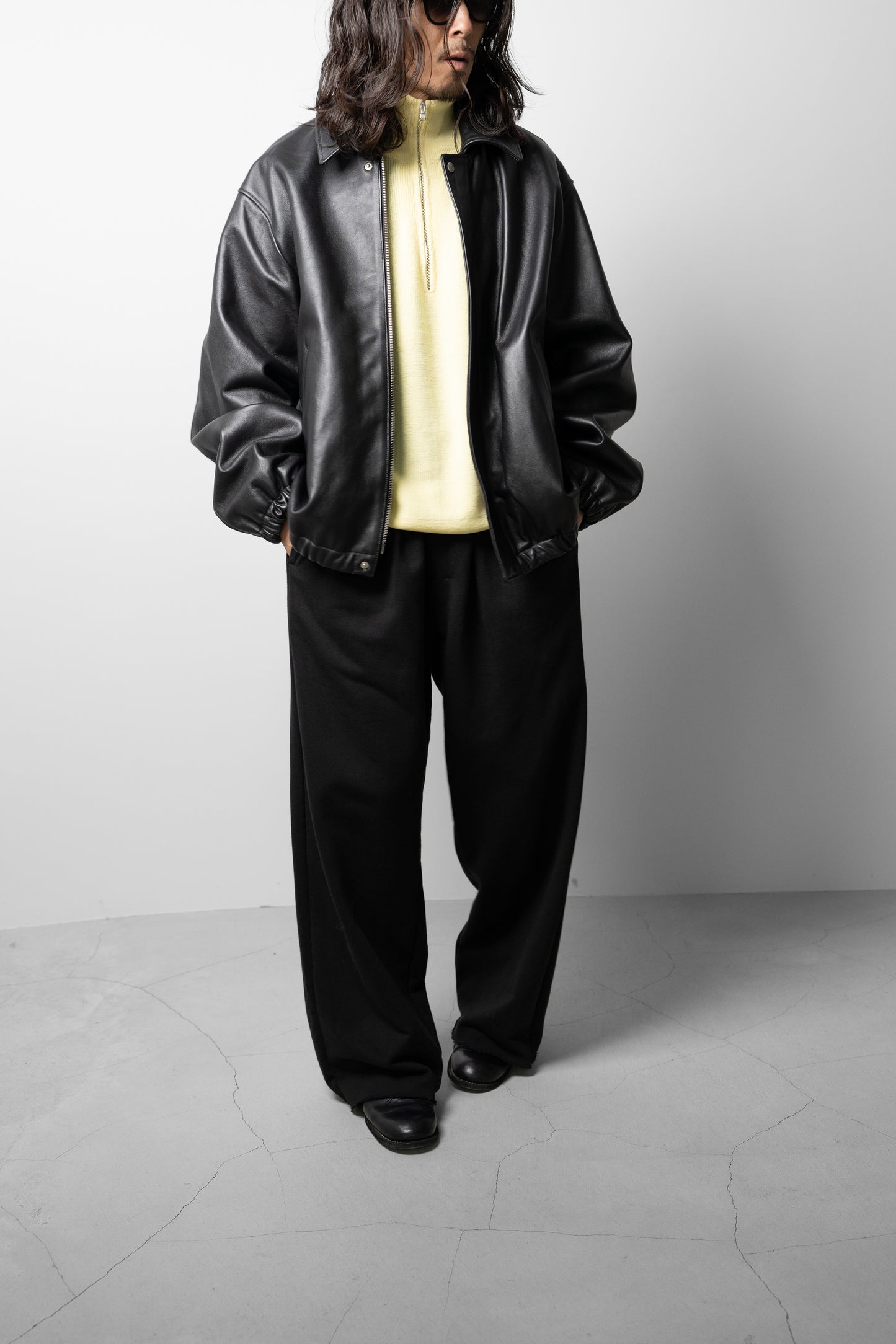 ANCELLM / 120'S WOOL HALF ZIP KNIT "YELLOW"