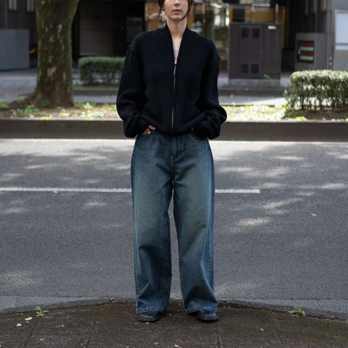 ANTHEM A/ BULKY WOOL KNIT ZIP BLOUSON "BLACK"