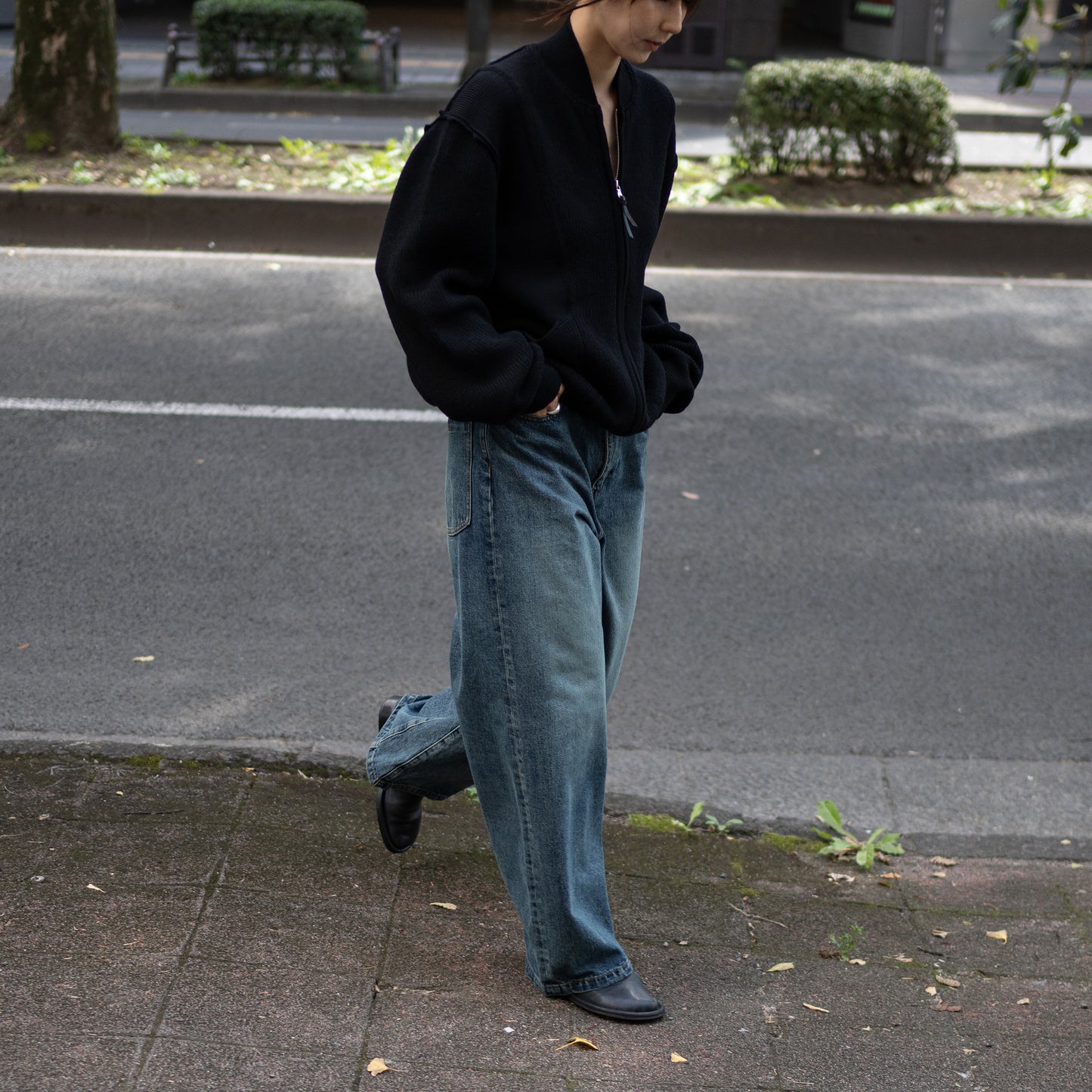 ANTHEM A/ BULKY WOOL KNIT ZIP BLOUSON "BLACK"