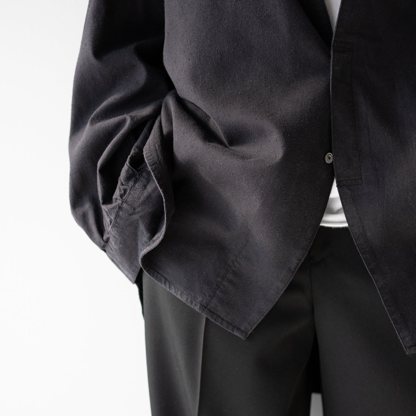 ANCELLM / SILK NEP LONG SHIRT "BLACK"