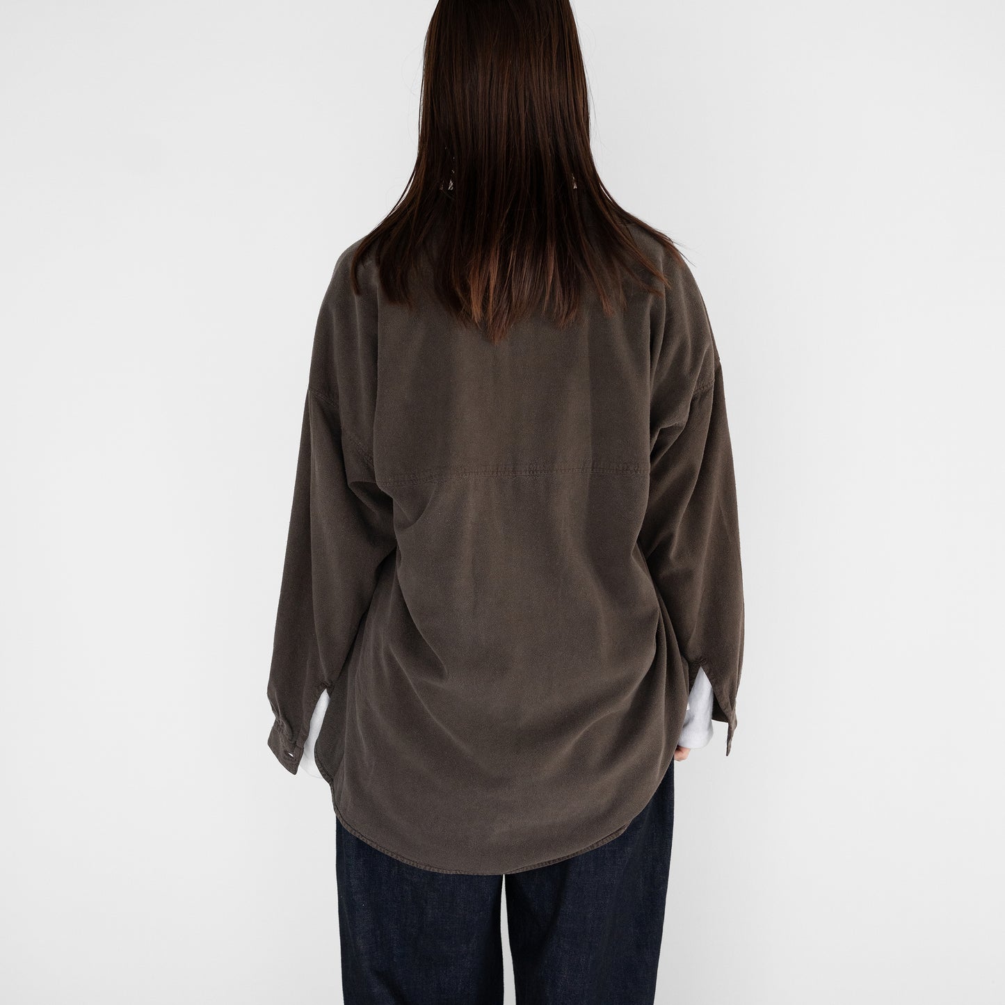 ANCELLM / SILK NEP LONG SHIRT "BROWN"