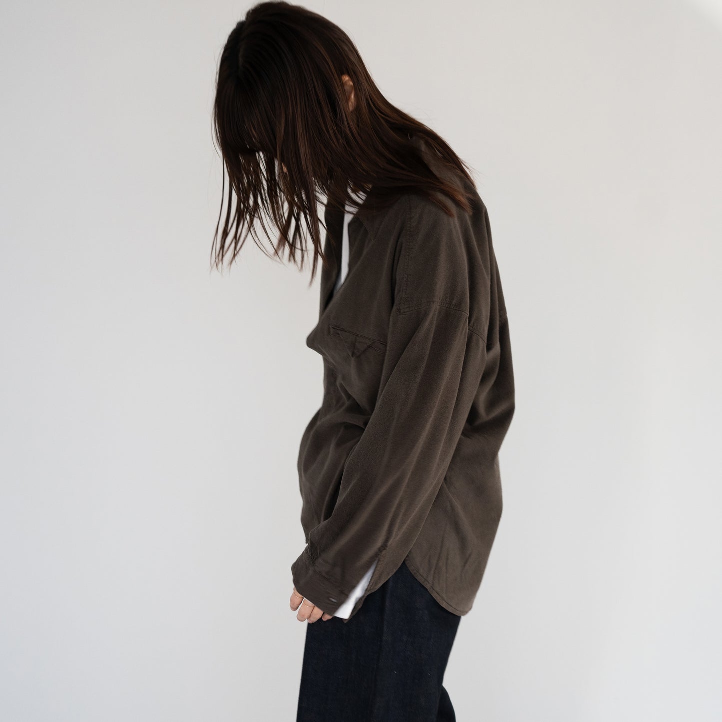 ANCELLM / SILK NEP LONG SHIRT "BROWN"
