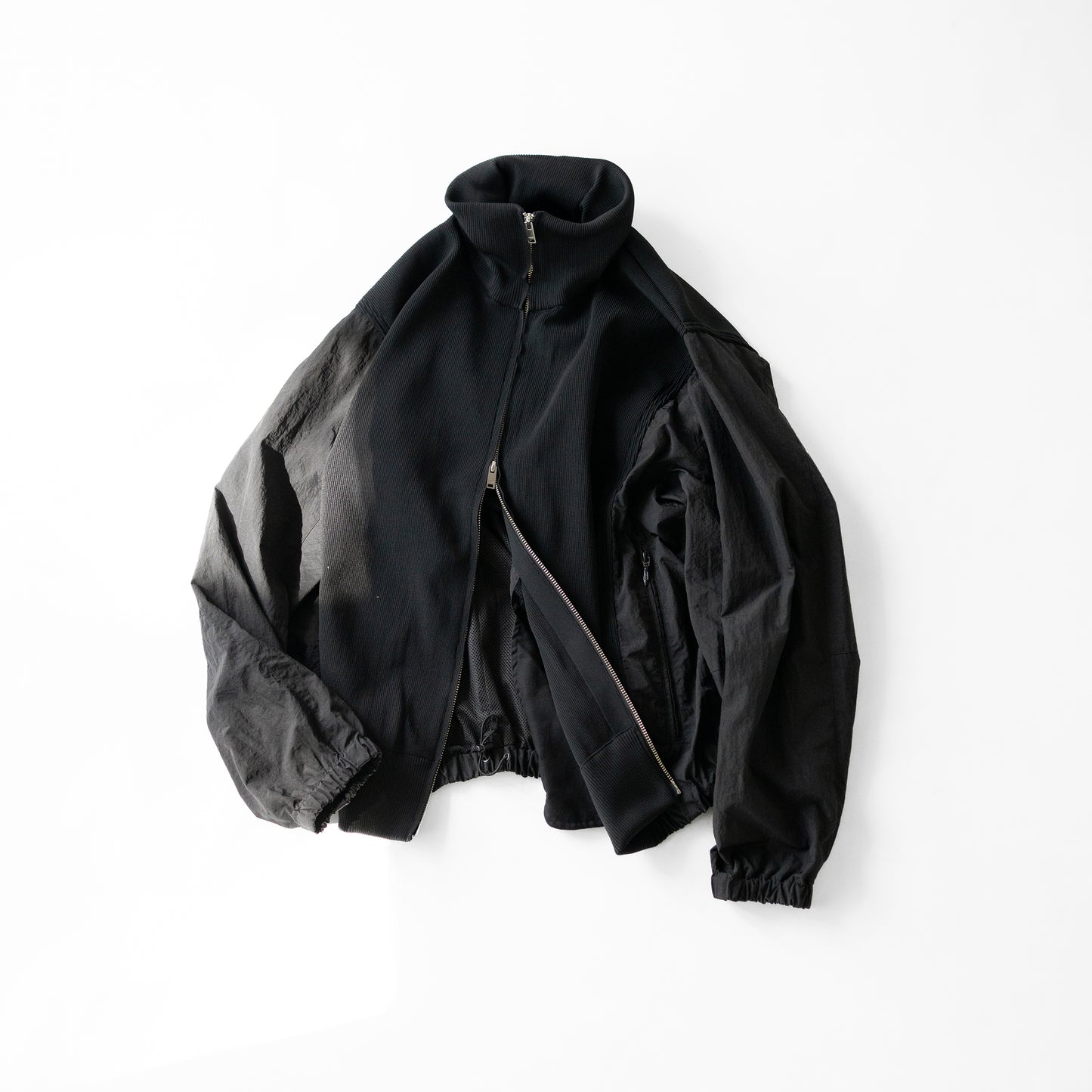 YOKE/ Connected Rib Knit Trucker Jacket "BLACK"