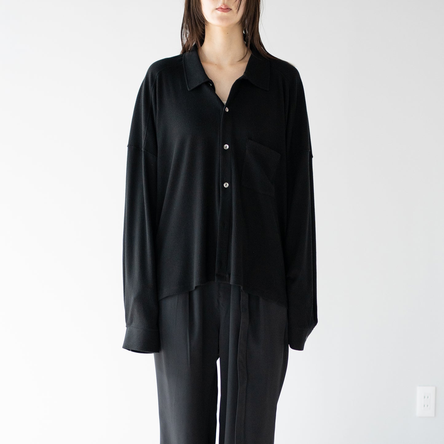 ANCELLM / CAS/SIL KIMONO KNIT SHIRT "BLACK"