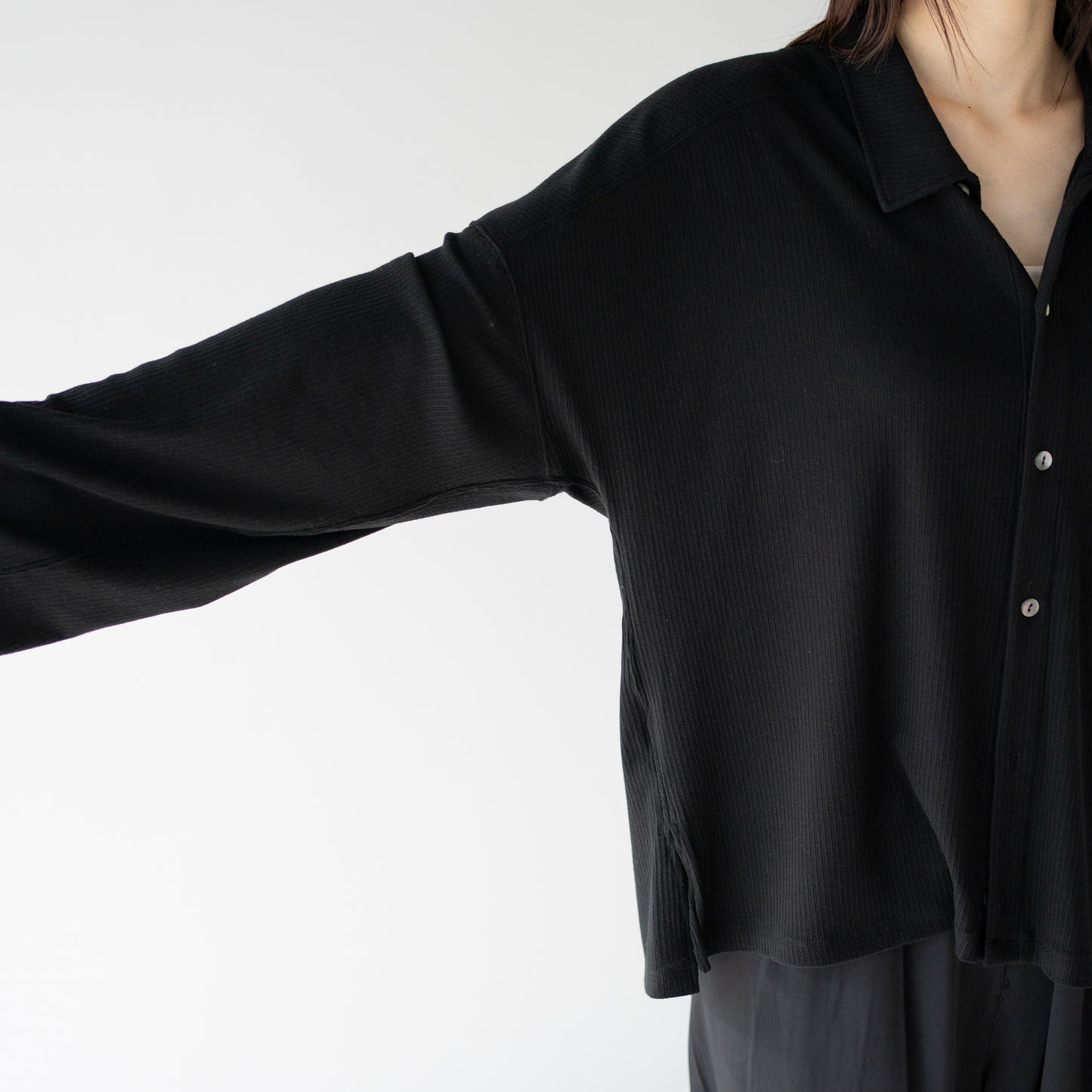 ANCELLM / CAS/SIL KIMONO KNIT SHIRT "BLACK"