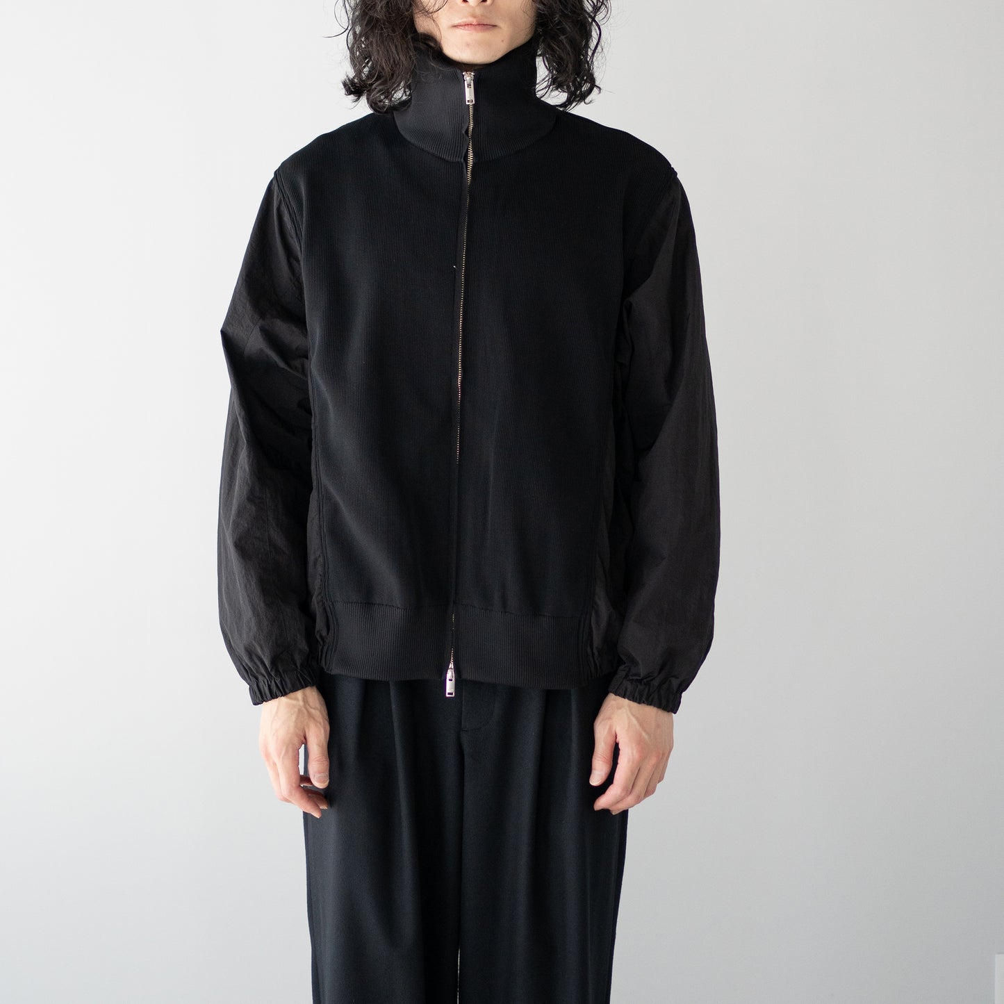 YOKE/ Connected Rib Knit Trucker Jacket "BLACK"