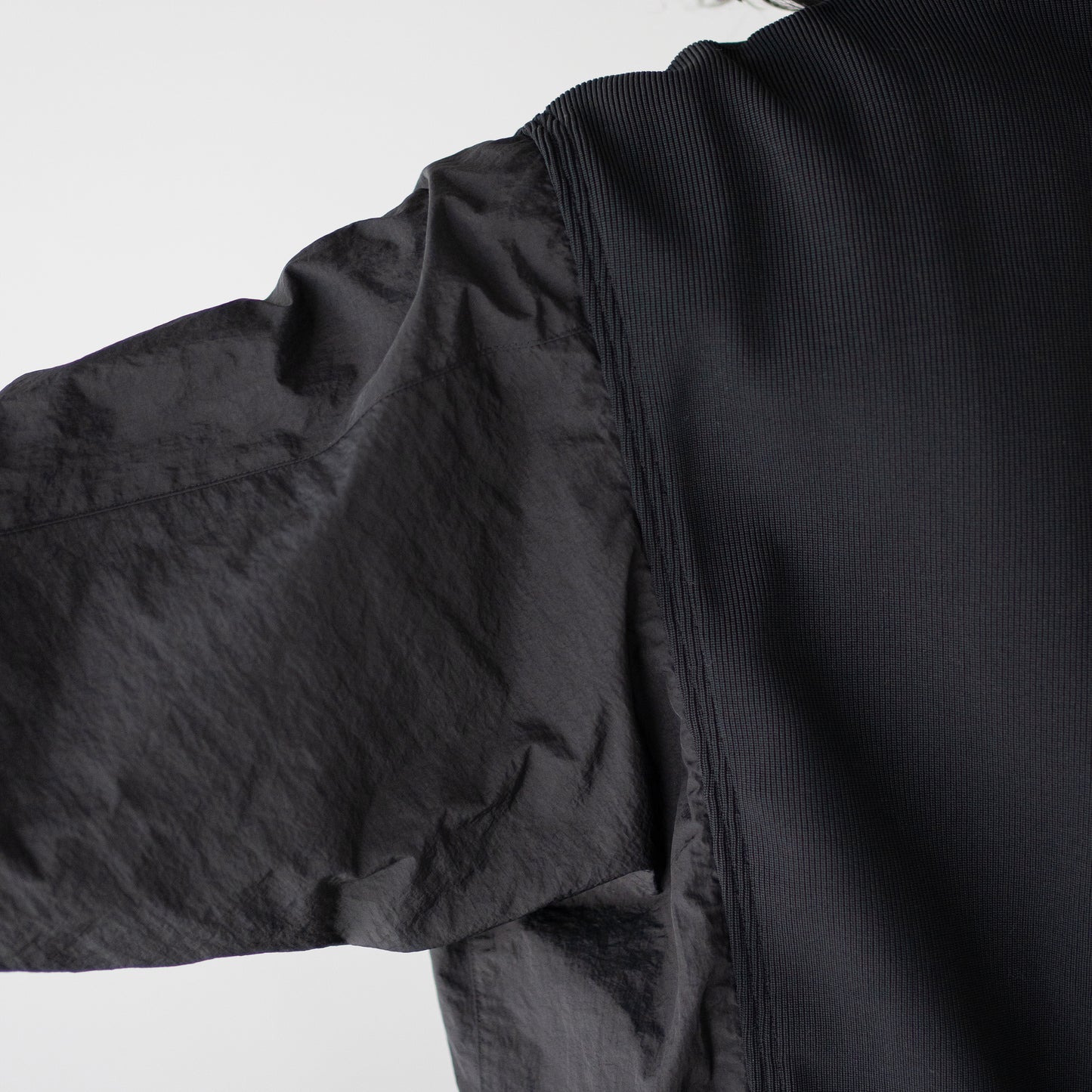 YOKE/ Connected Rib Knit Trucker Jacket "BLACK"