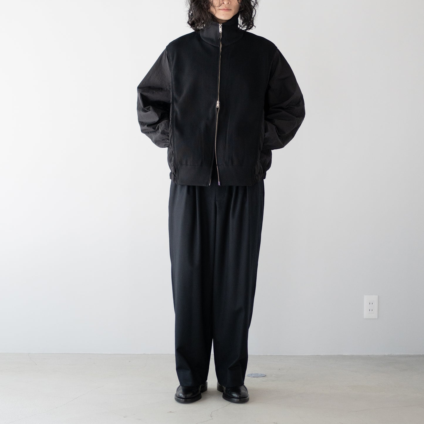 YOKE/ Connected Rib Knit Trucker Jacket "BLACK"