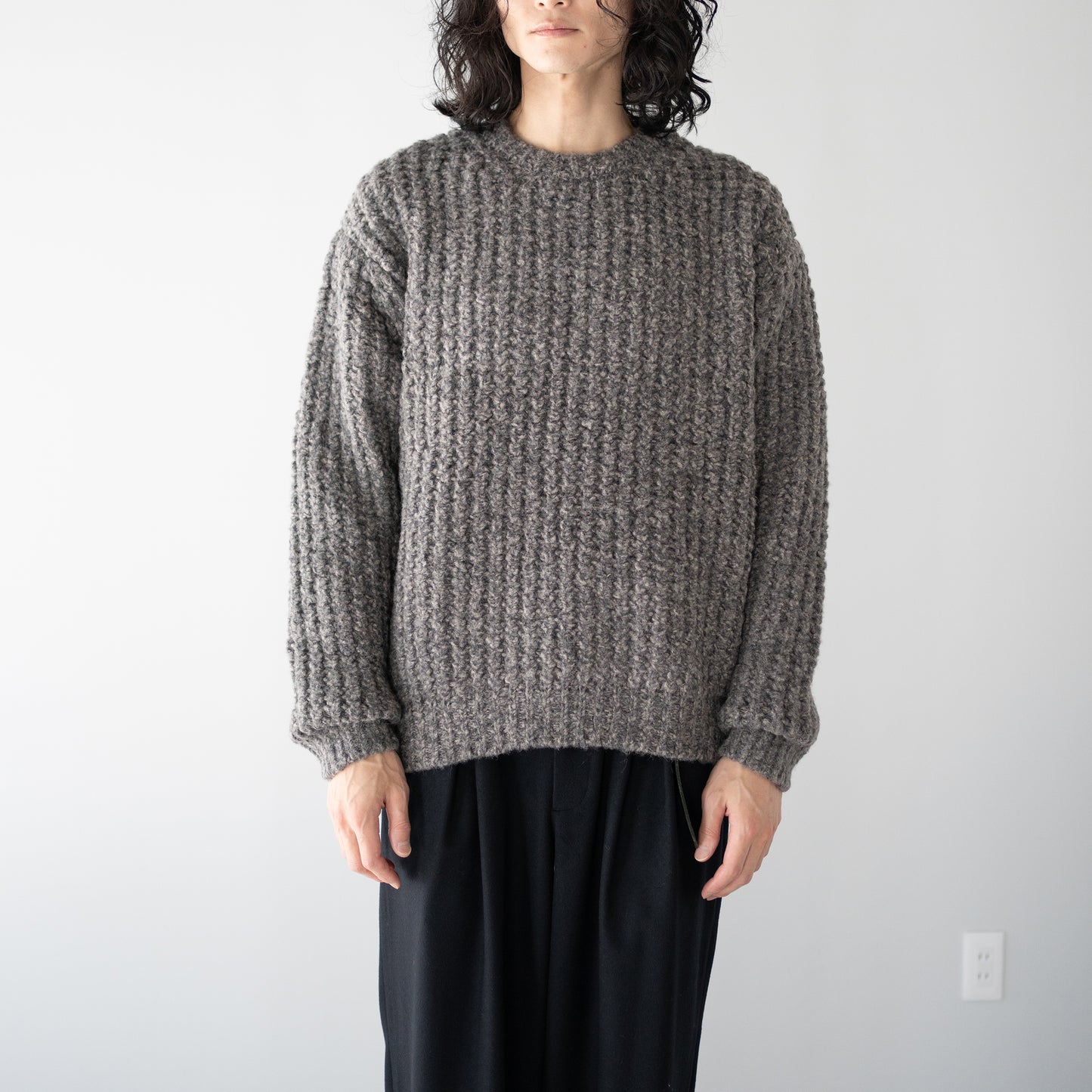 YOKE/ Baby Alpaca Big Waffle Sweater "TOP GRAY"