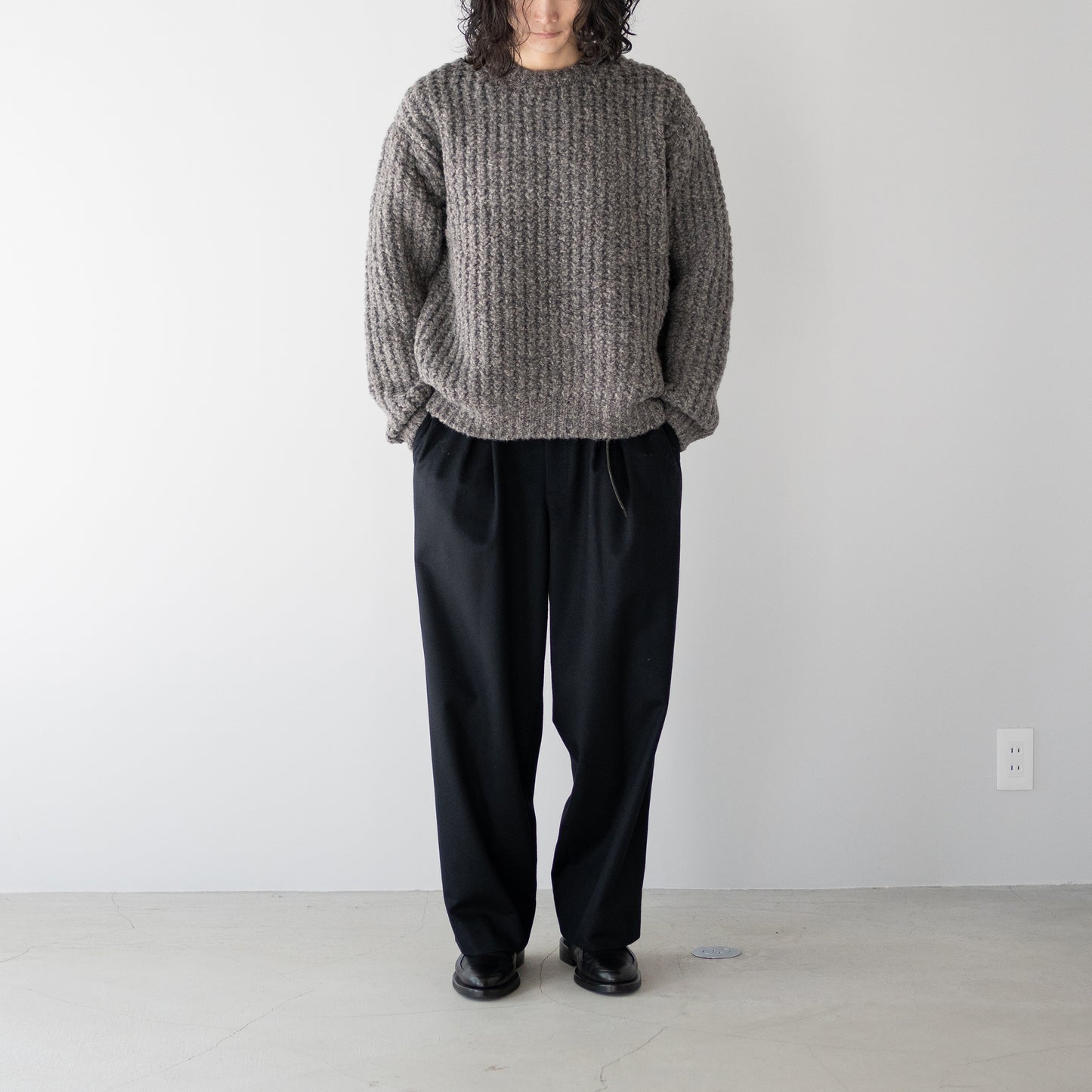 YOKE/ Baby Alpaca Big Waffle Sweater "TOP GRAY"