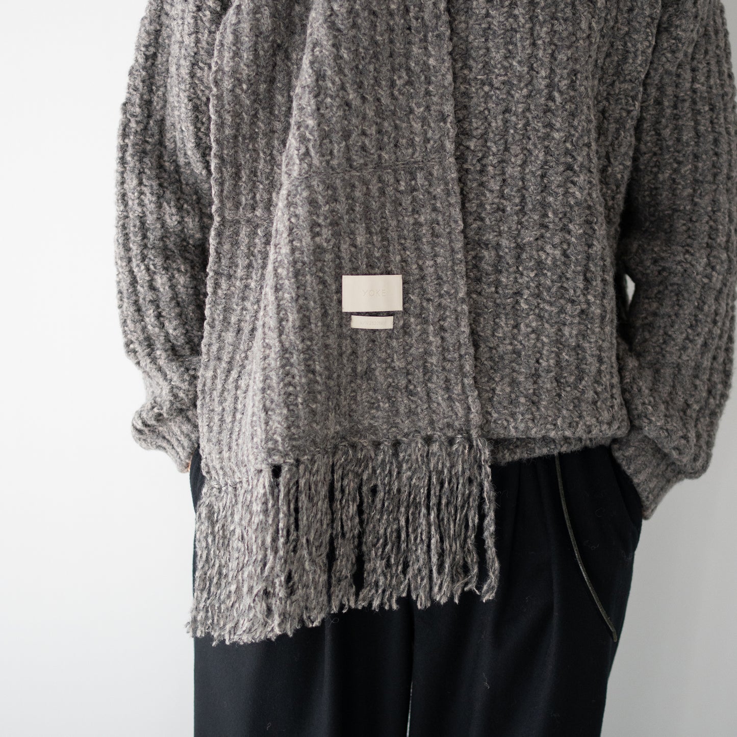 YOKE/ Baby Alpaca Big Waffle Sweater "TOP GRAY"